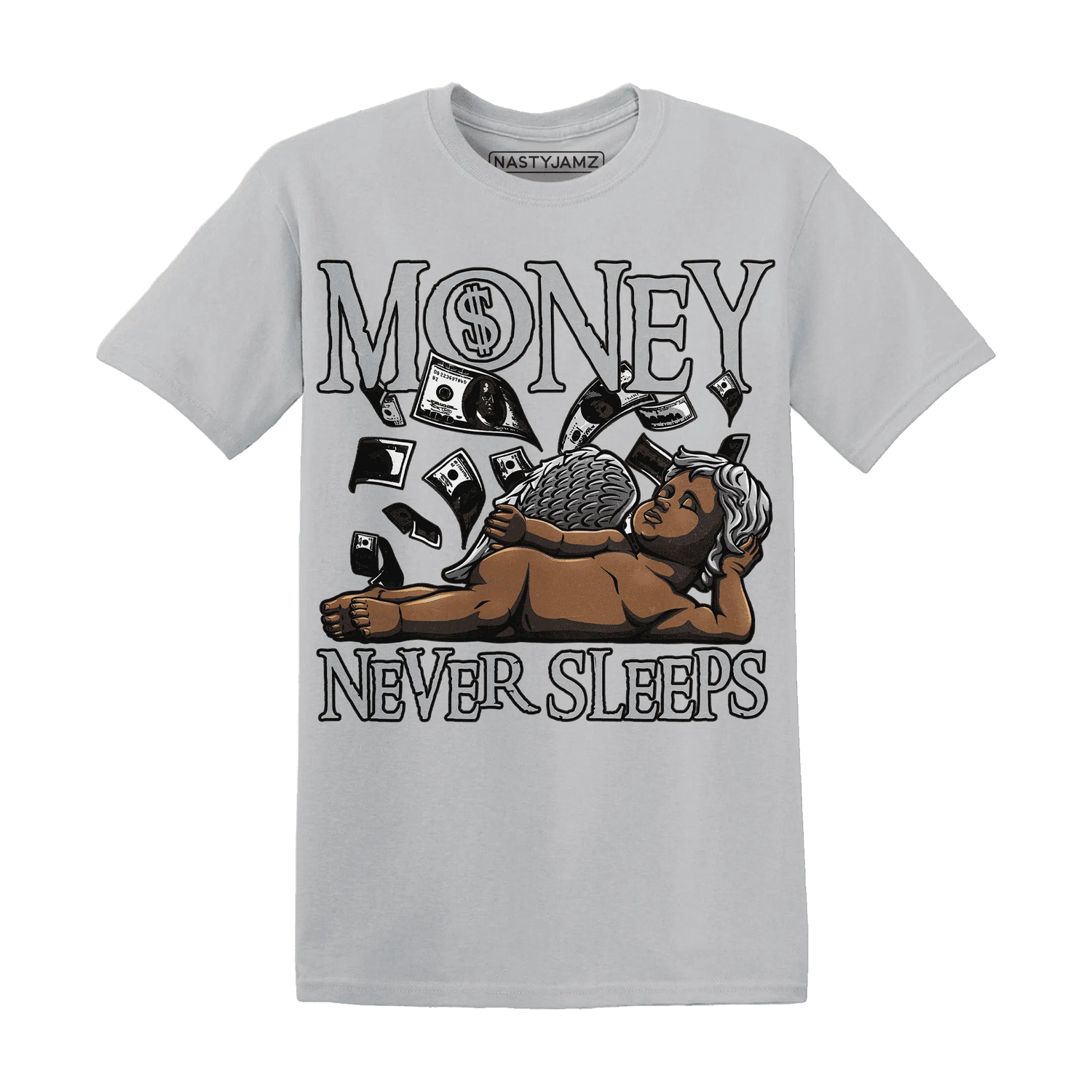 NastyJamz-Wolf-Grey-12s-T-Shirt-Match-Money-Never-Sleeps