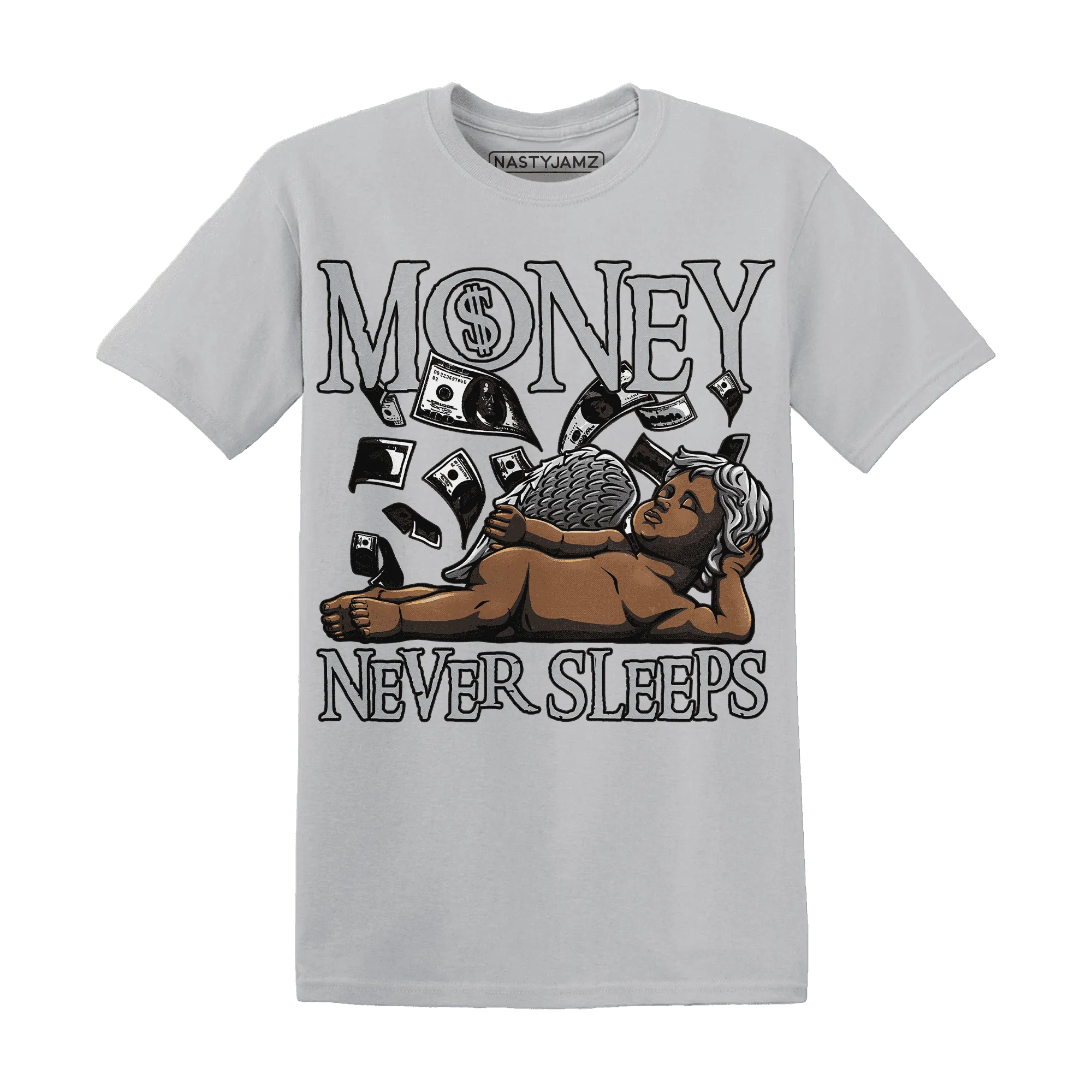 NastyJamz-Wolf-Grey-12s-T-Shirt-Match-Money-Never-Sleeps