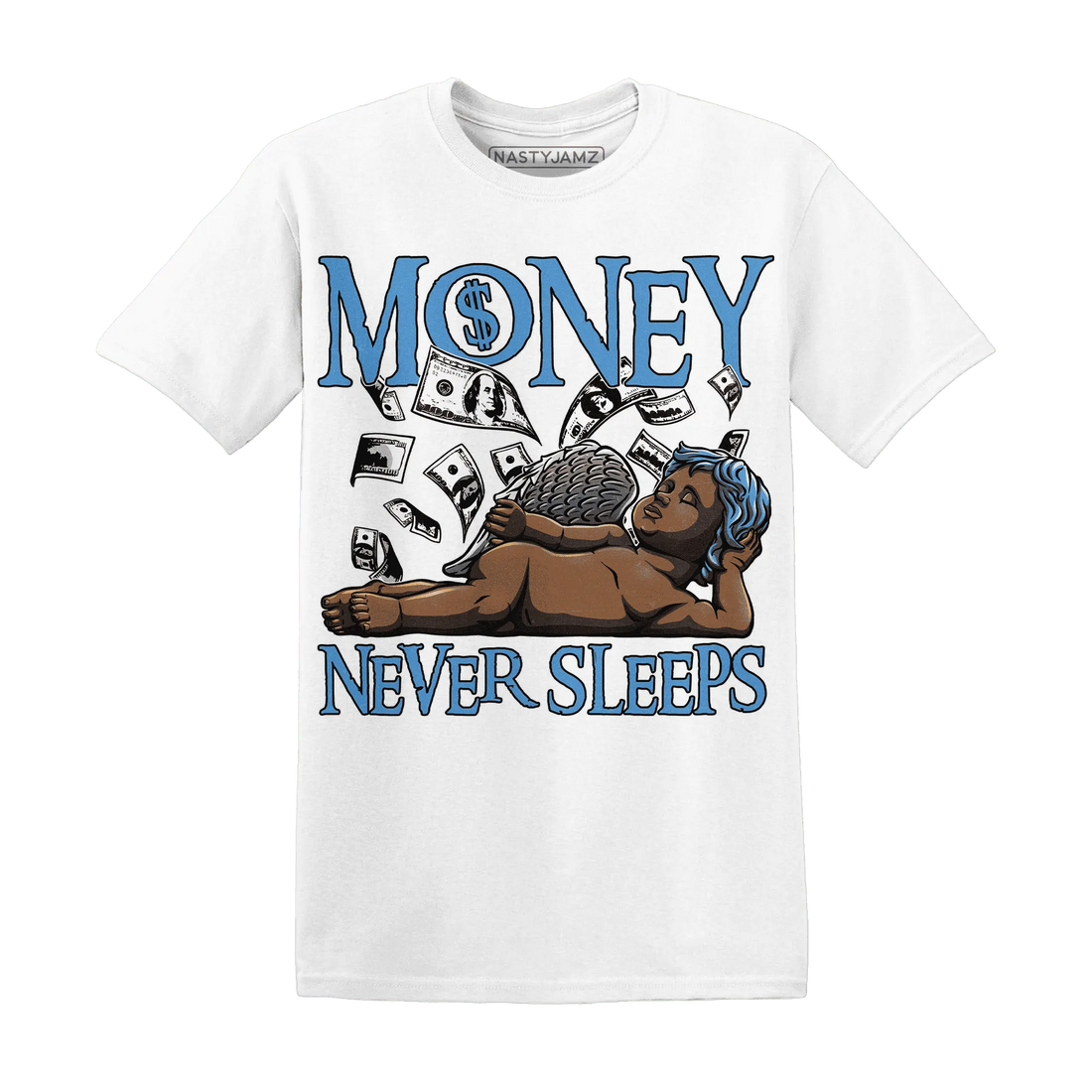NastyJamz-Carolina-Blue-Univercitii-17s-T-Shirt-Match-Money-Never-Sleeps