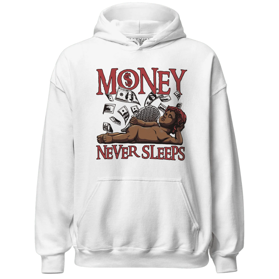 Black-Toe-Reimagined-Red-White-1s-NastyJamz-Hoodie-Match-Money-Never-Sleeps