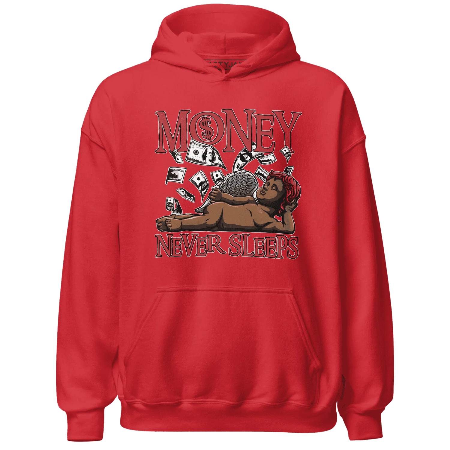 Black-Toe-Reimagined-Red-White-1s-NastyJamz-Hoodie-Match-Money-Never-Sleeps