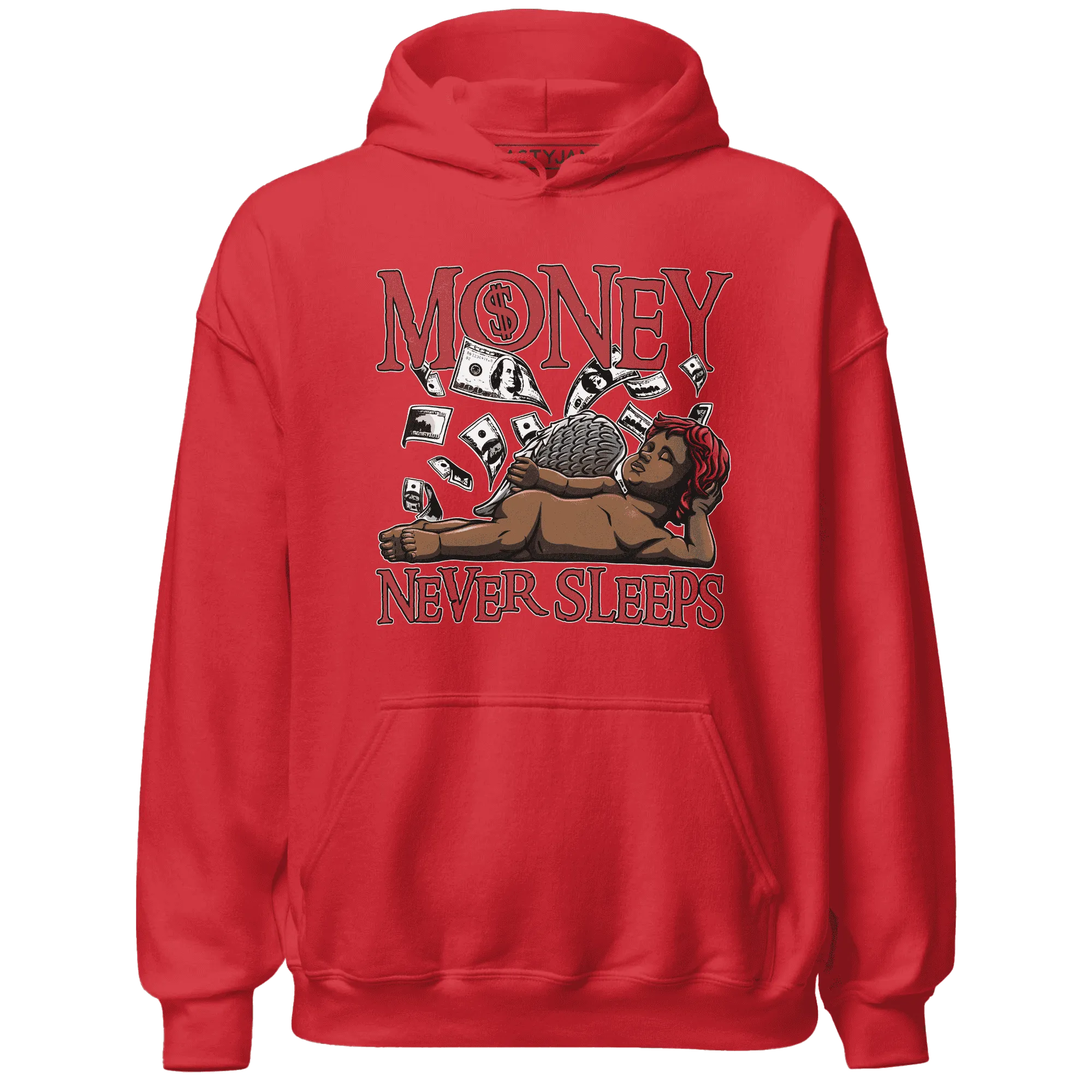 Black-Toe-Reimagined-Red-White-1s-NastyJamz-Hoodie-Match-Money-Never-Sleeps