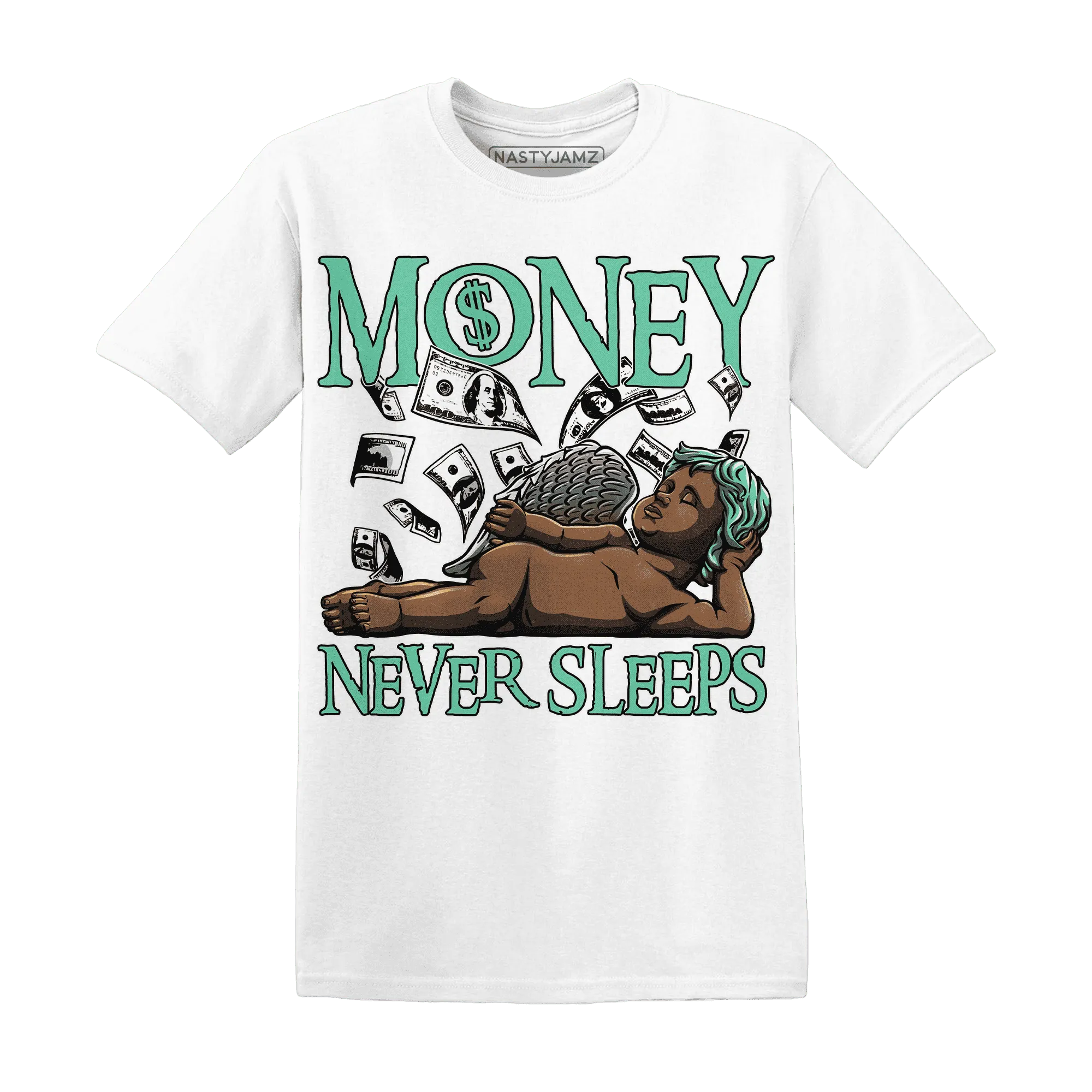 High-OG-Green-Glow-1s-T-Shirt-Match-Money-Never-Sleeps