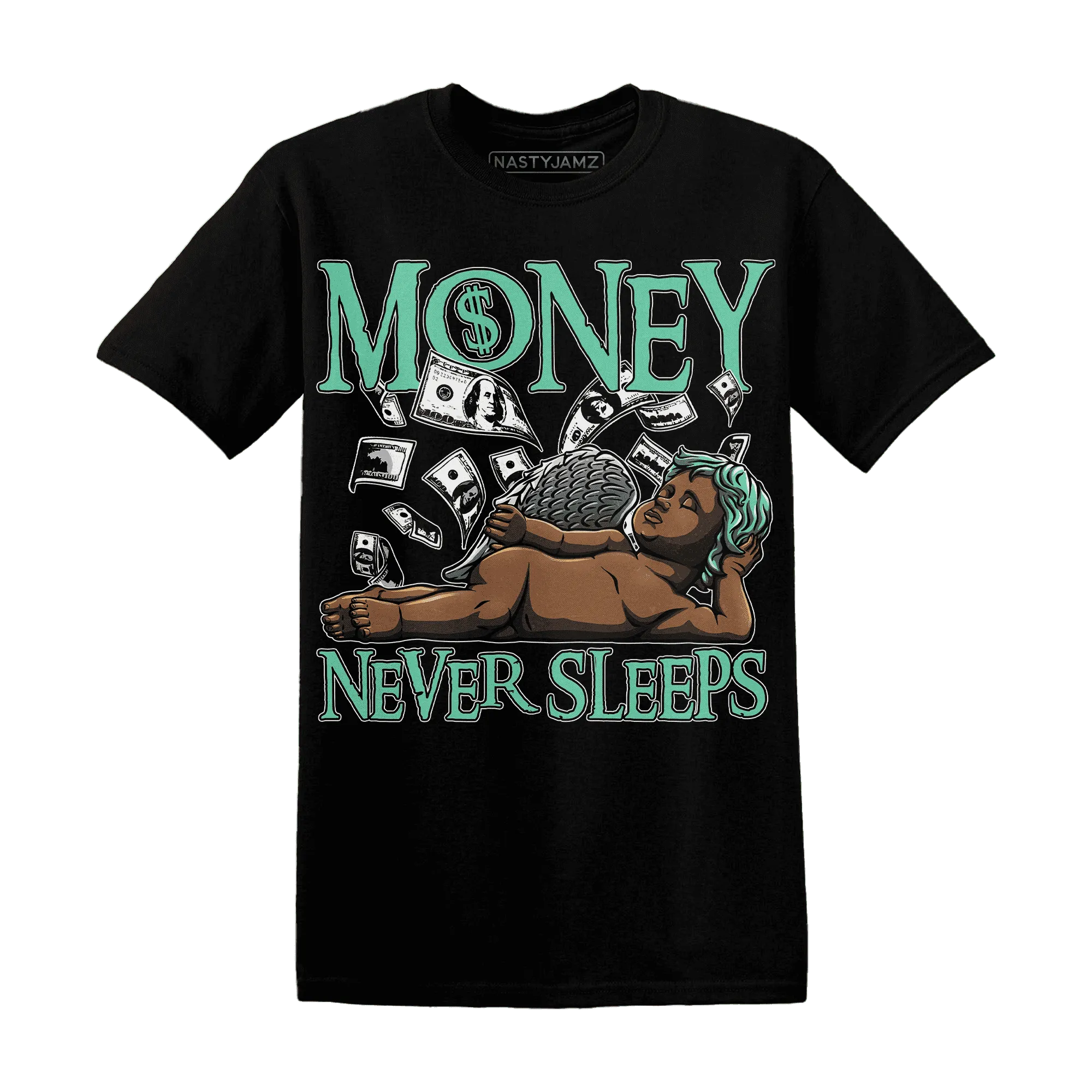 High-OG-Green-Glow-1s-T-Shirt-Match-Money-Never-Sleeps