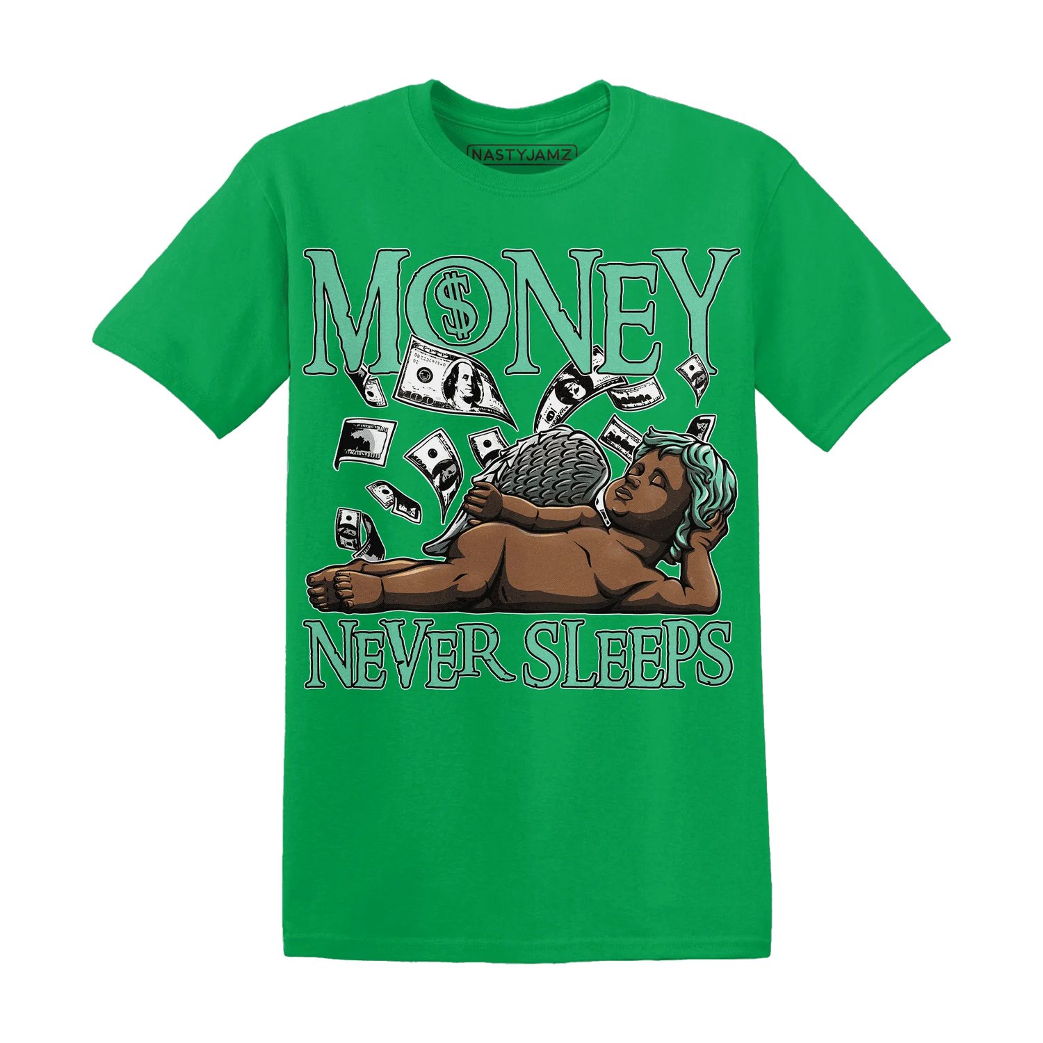 High-OG-Green-Glow-1s-T-Shirt-Match-Money-Never-Sleeps