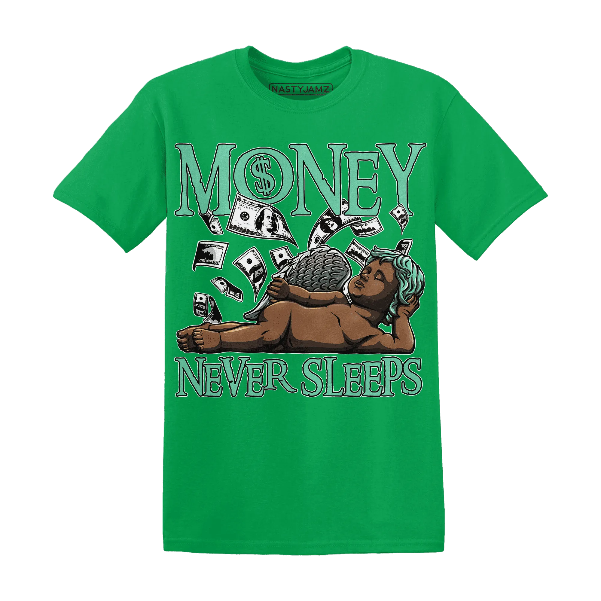 High-OG-Green-Glow-1s-T-Shirt-Match-Money-Never-Sleeps