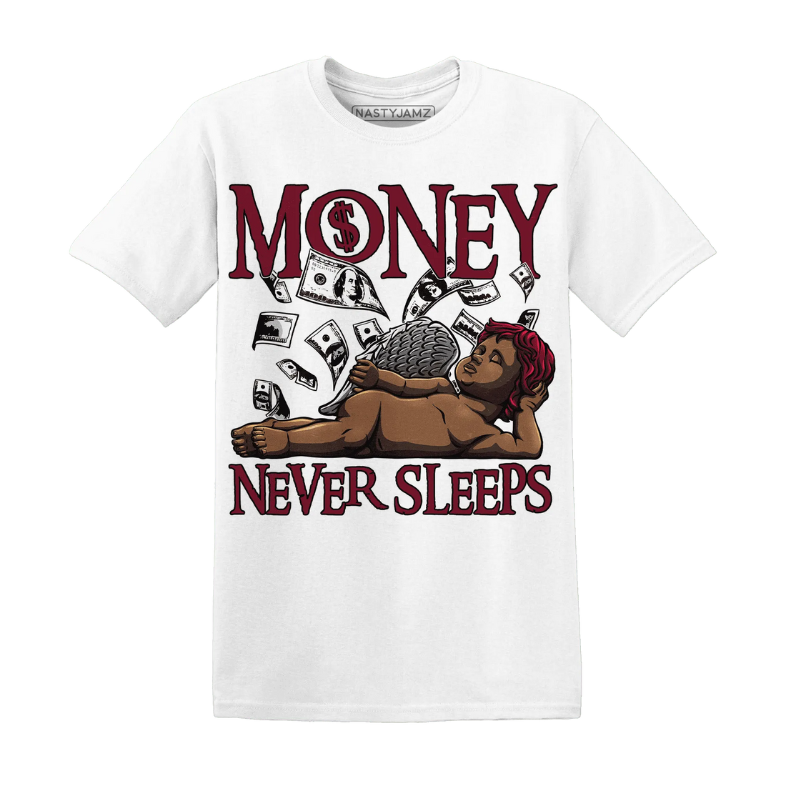 High-White-Team-Red-1s-T-Shirt-Match-Money-Never-Sleeps