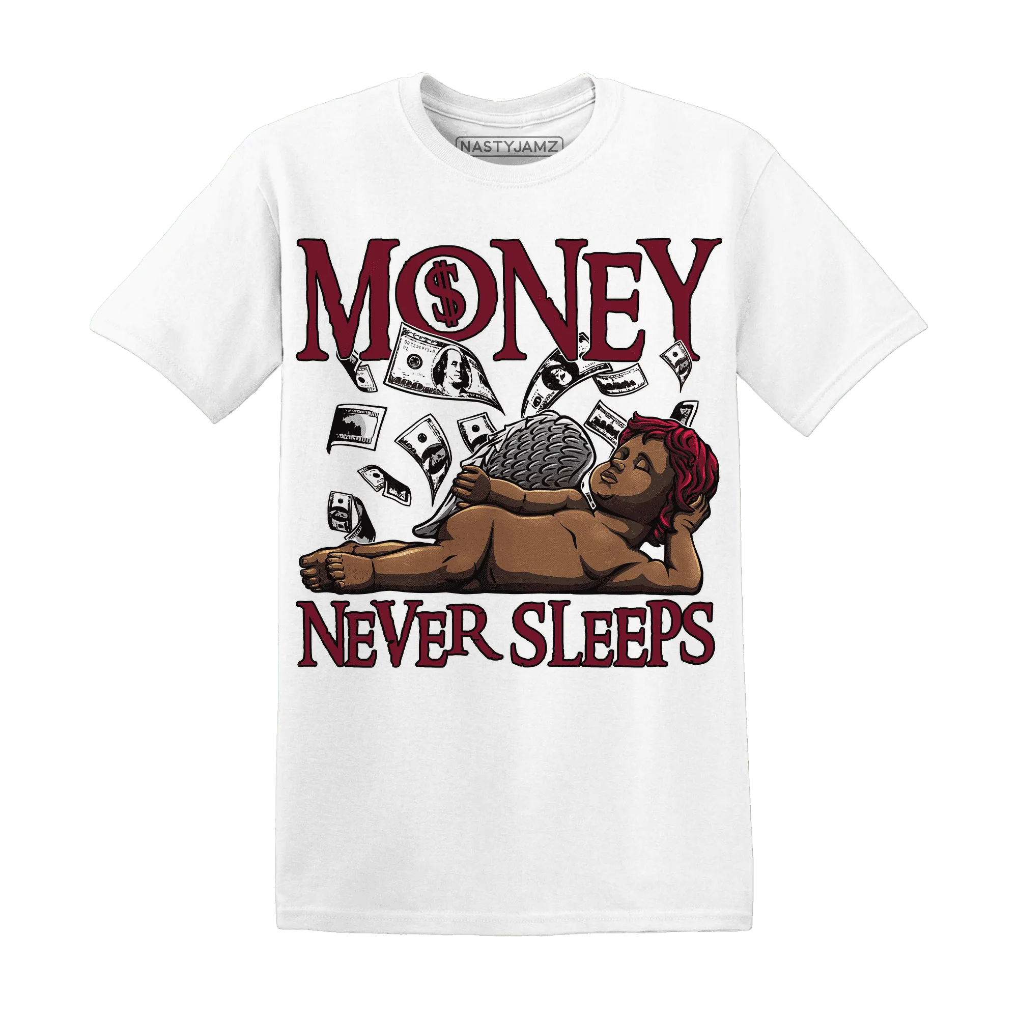 High-White-Team-Red-1s-T-Shirt-Match-Money-Never-Sleeps