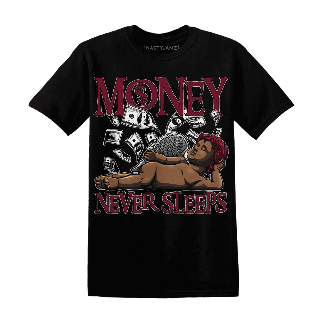 High-White-Team-Red-1s-T-Shirt-Match-Money-Never-Sleeps