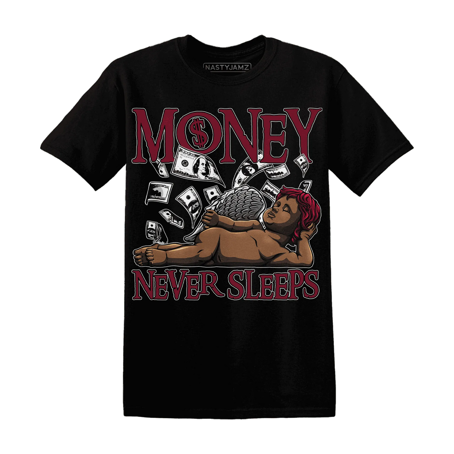 High-White-Team-Red-1s-T-Shirt-Match-Money-Never-Sleeps