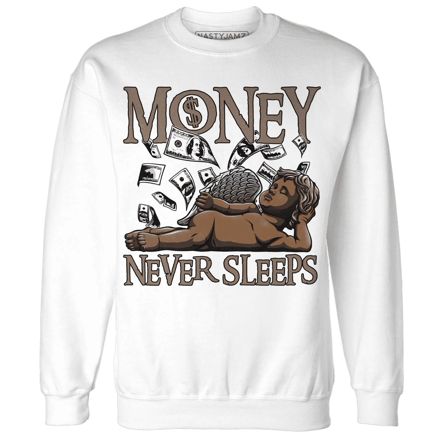 NastyJamz-Low-Mocha-1s-Sweatshirt-Match-Money-Never-Sleeps