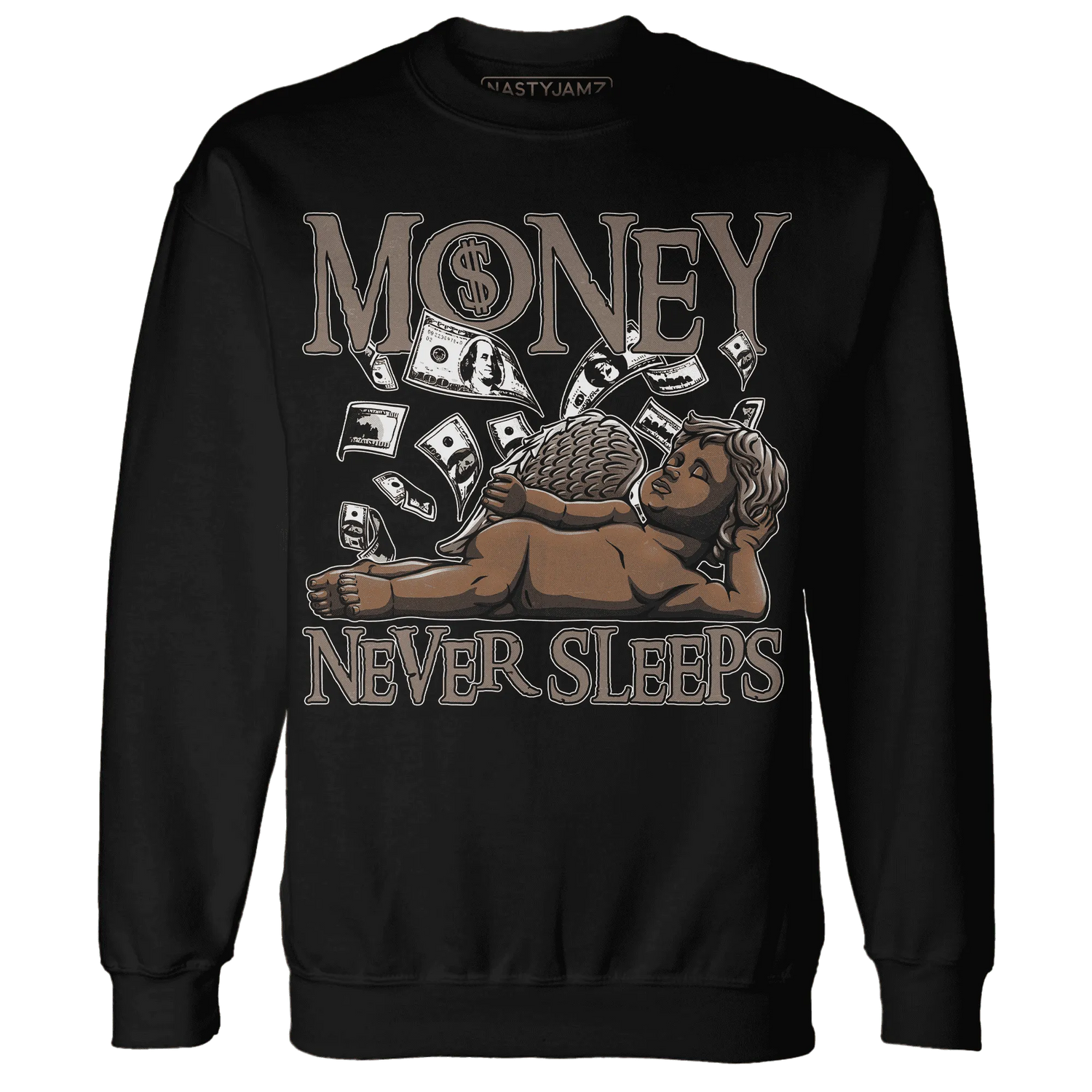 NastyJamz-Low-Mocha-1s-Sweatshirt-Match-Money-Never-Sleeps