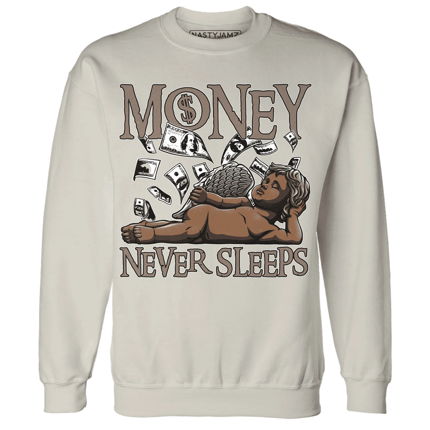 NastyJamz-Low-Mocha-1s-Sweatshirt-Match-Money-Never-Sleeps