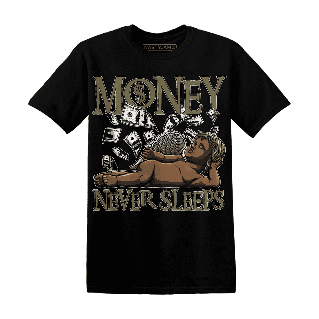 NastyJamz-Medium-Olive-1s-T-Shirt-Match-Money-Never-Sleeps