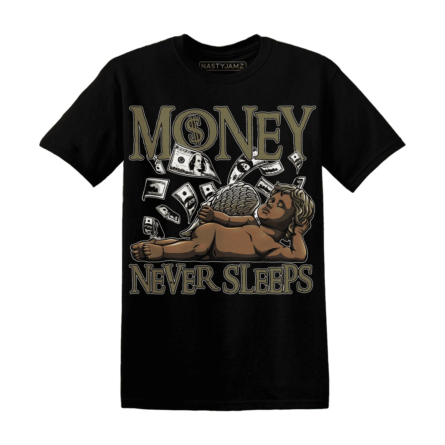 NastyJamz-Medium-Olive-1s-T-Shirt-Match-Money-Never-Sleeps