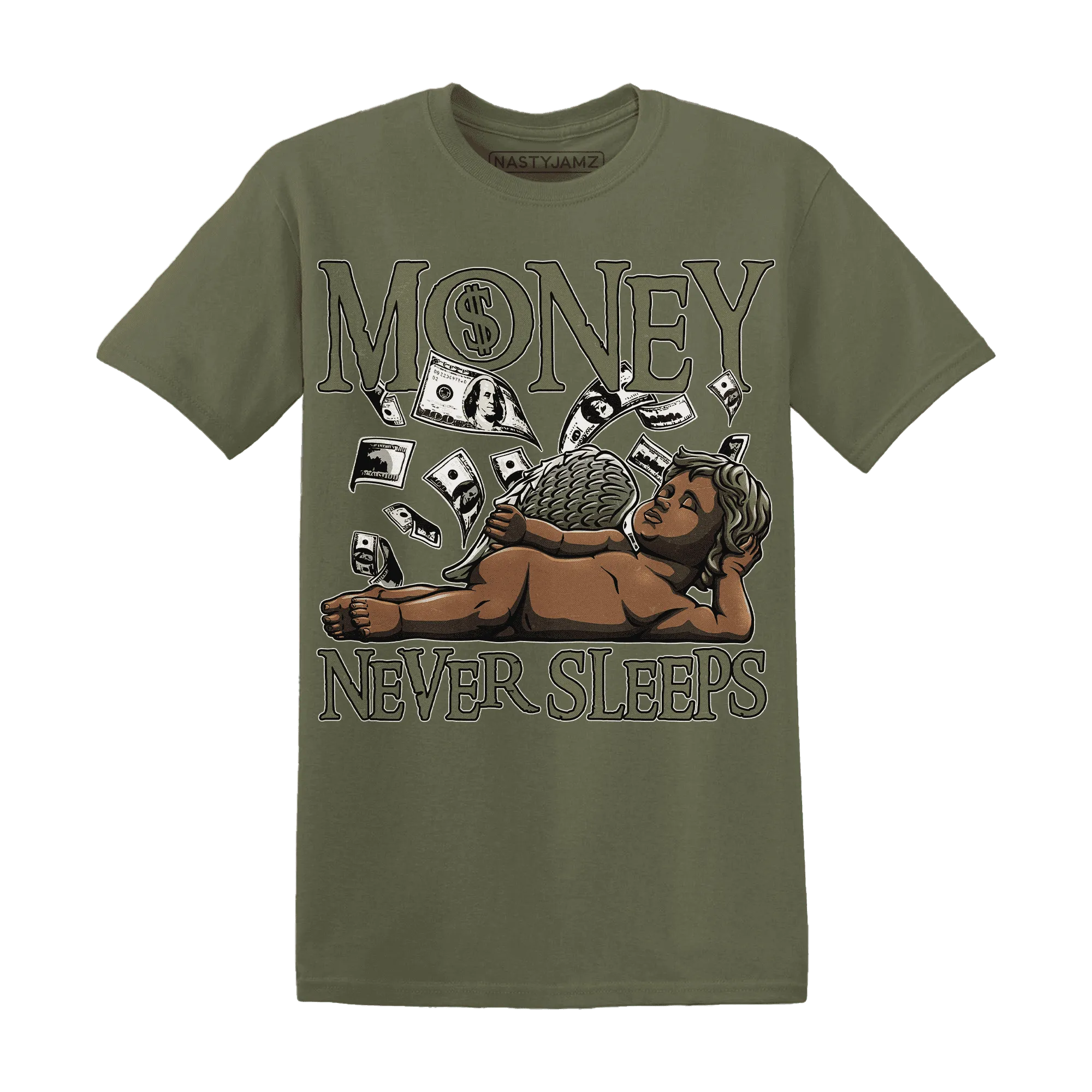 NastyJamz-Medium-Olive-1s-T-Shirt-Match-Money-Never-Sleeps