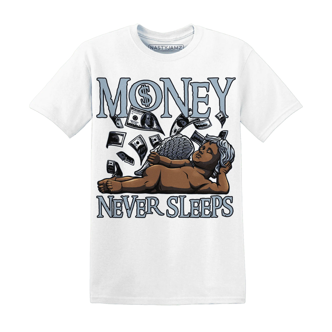 Mid-Diffused-Blue-Grey-1s-T-Shirt-Match-Money-Never-Sleeps