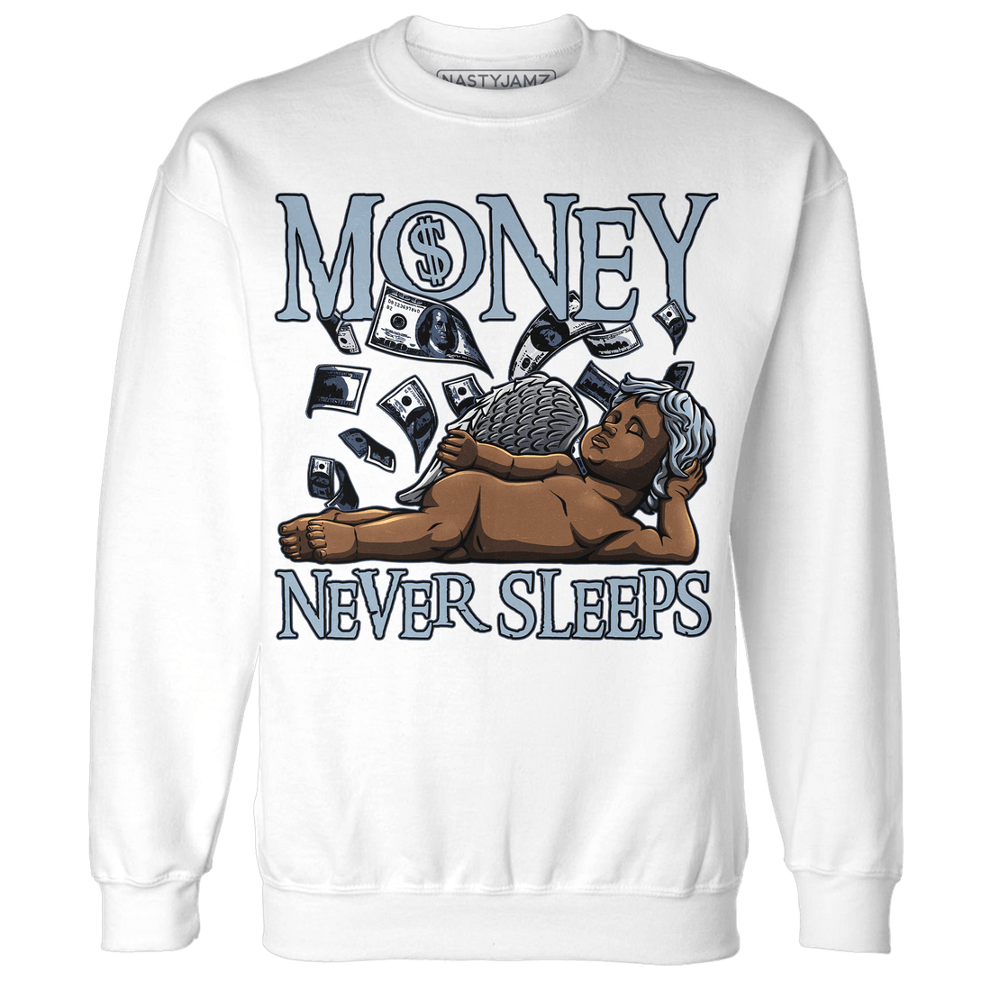 Mid Diffused Blue Grey 1s Sweatshirt Match Money Never Sleeps - NastyJamz