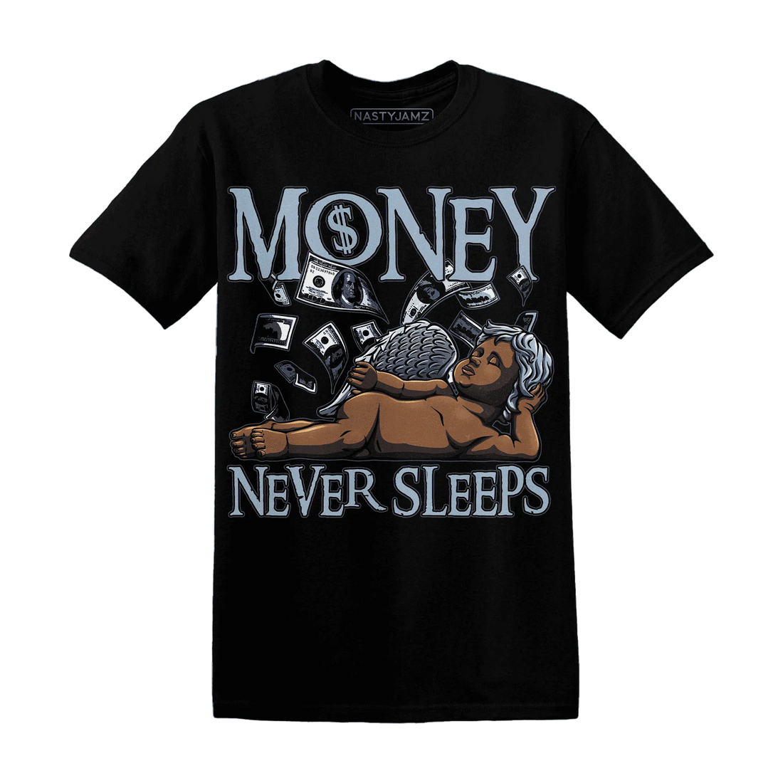 Mid-Diffused-Blue-Grey-1s-T-Shirt-Match-Money-Never-Sleeps