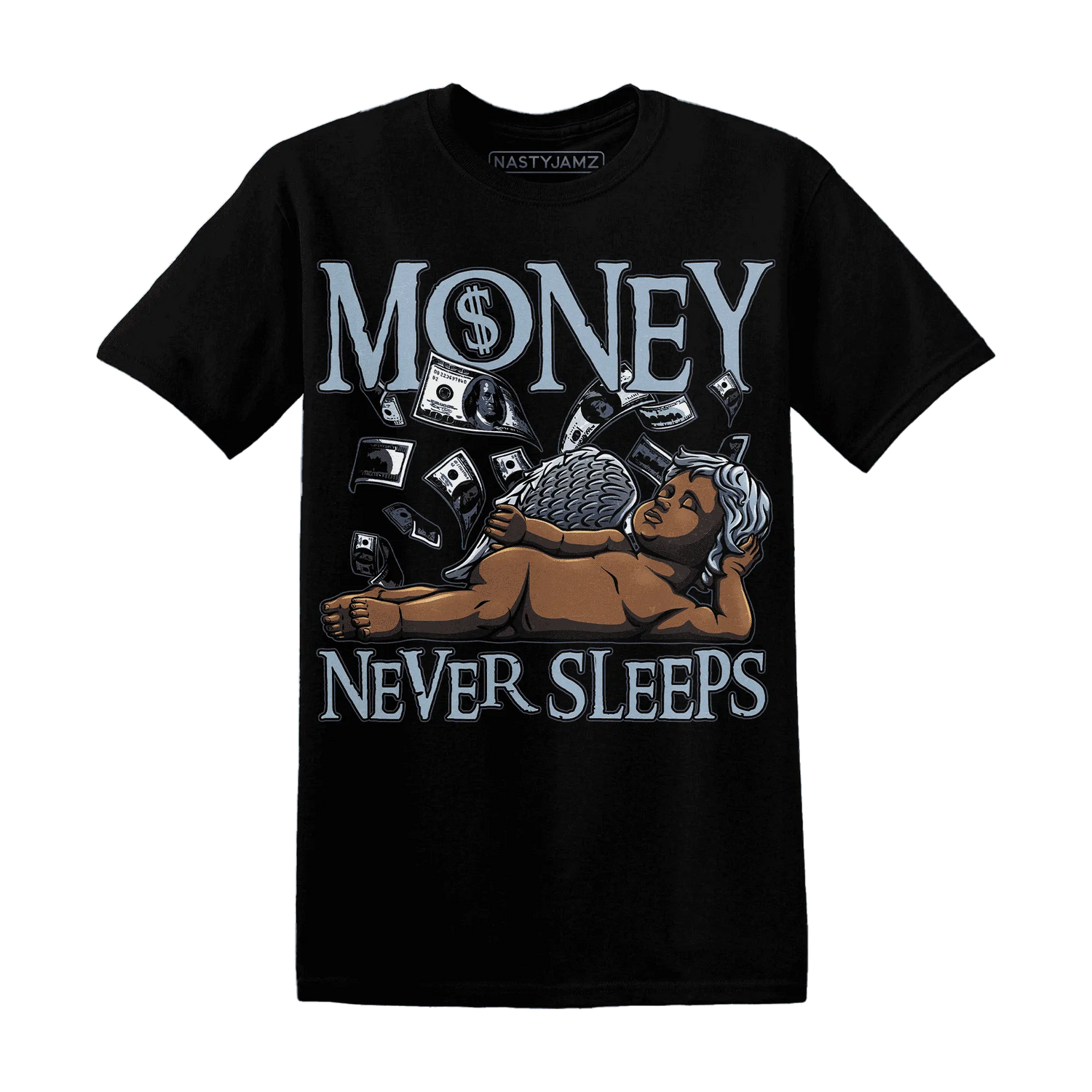 Mid-Diffused-Blue-Grey-1s-T-Shirt-Match-Money-Never-Sleeps