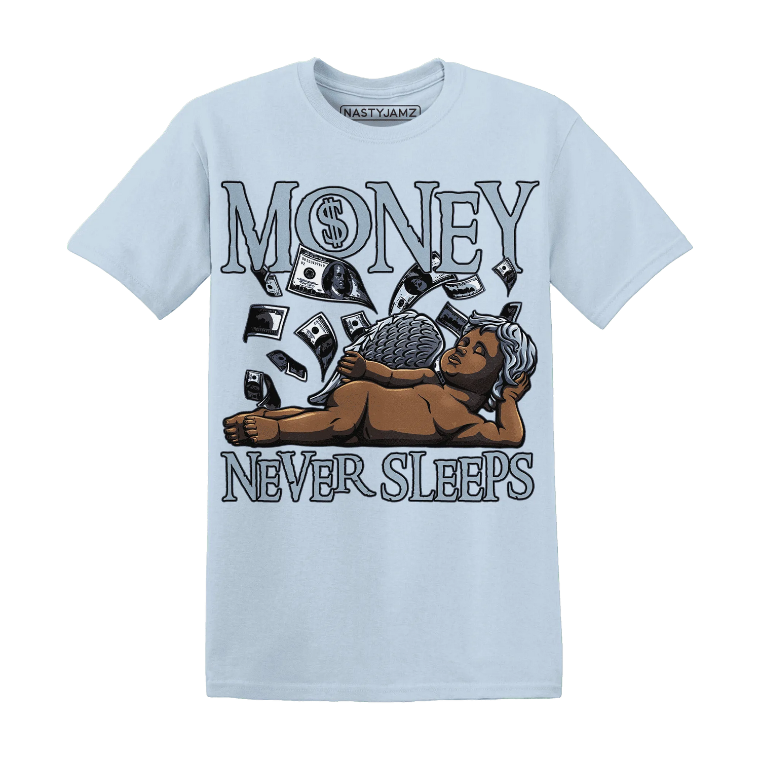 Mid-Diffused-Blue-Grey-1s-T-Shirt-Match-Money-Never-Sleeps