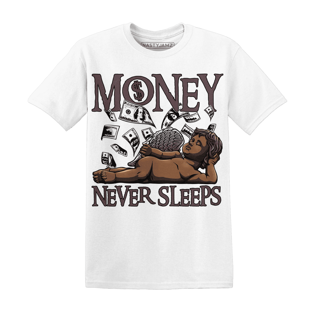 NastyJamz-Burgundy-Crush-3s-T-Shirt-Match-Money-Never-Sleeps