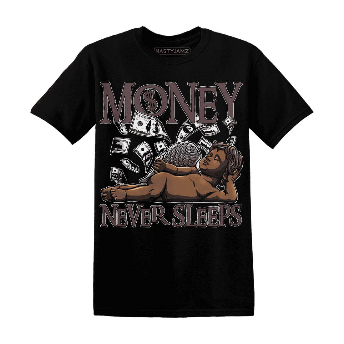 NastyJamz-Burgundy-Crush-3s-T-Shirt-Match-Money-Never-Sleeps