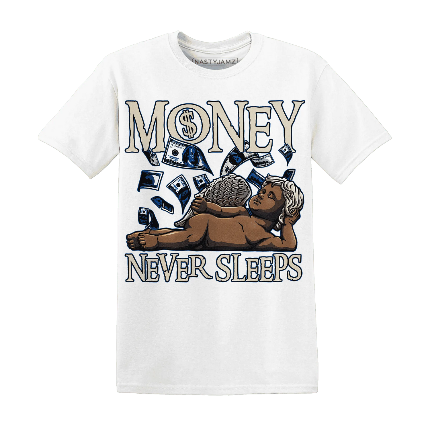 Quaiii-54-3s-T-Shirt-Match-Money-Never-Sleeps