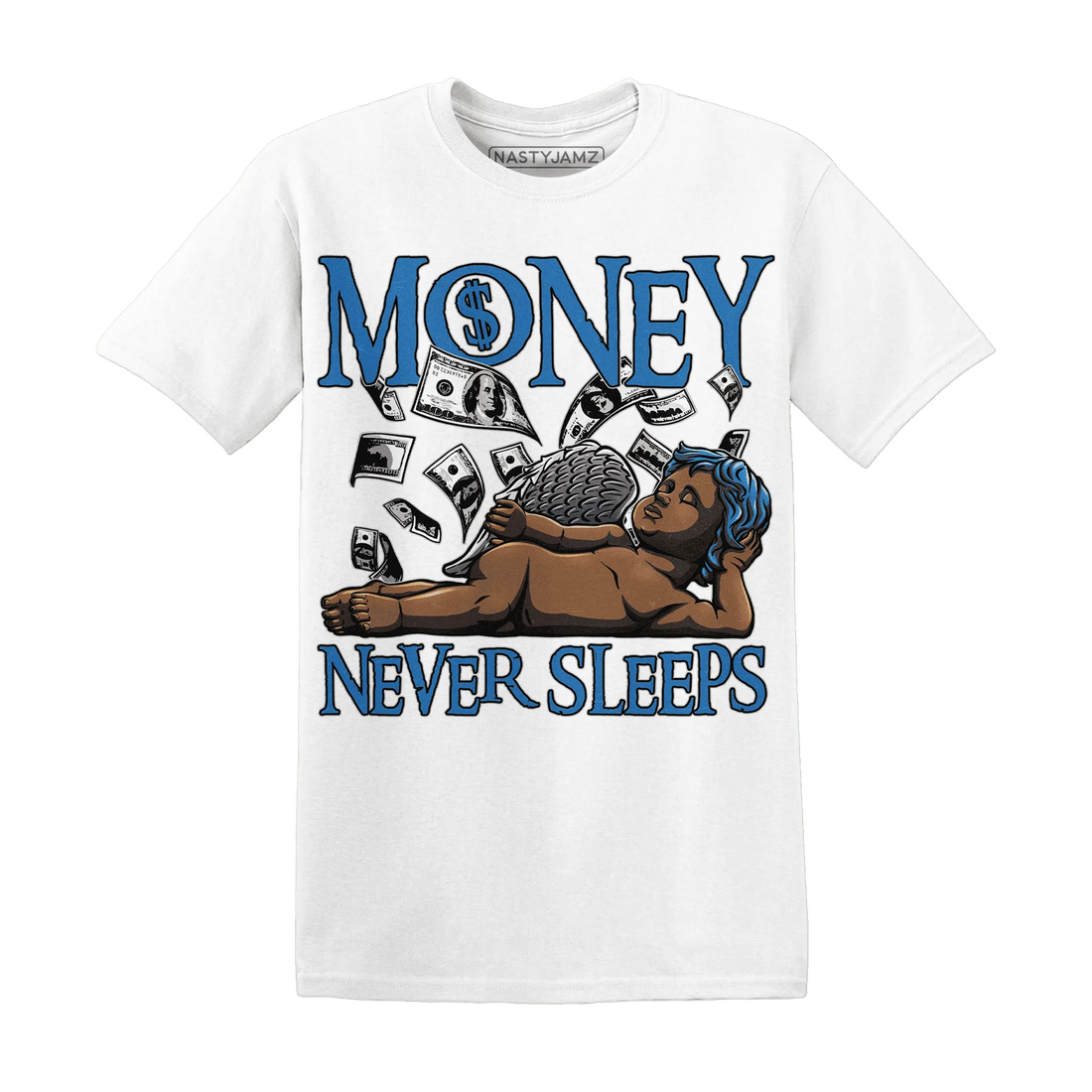 Industrial-Blue-4s-T-Shirt-Match-Money-Never-Sleeps