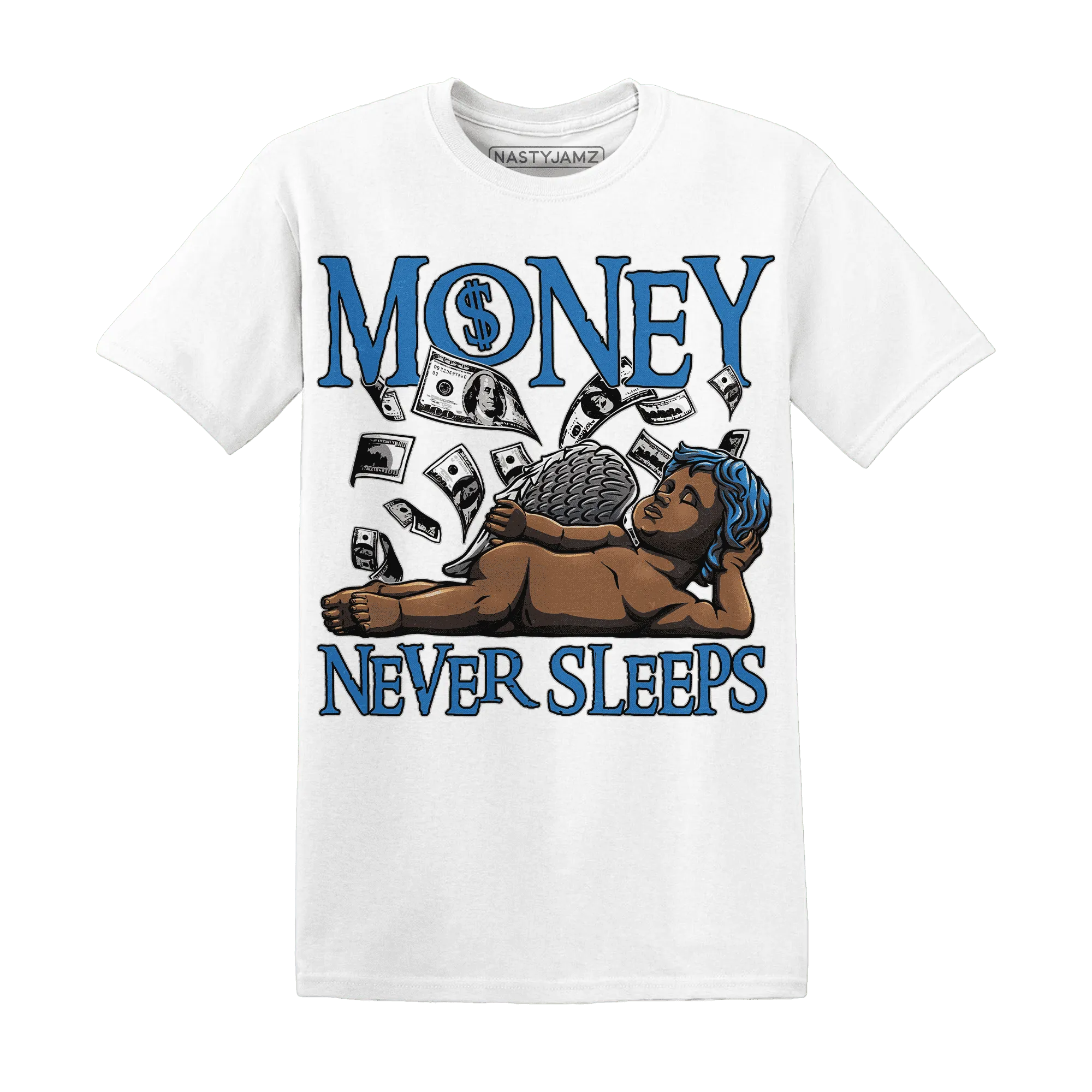 Industrial-Blue-4s-T-Shirt-Match-Money-Never-Sleeps