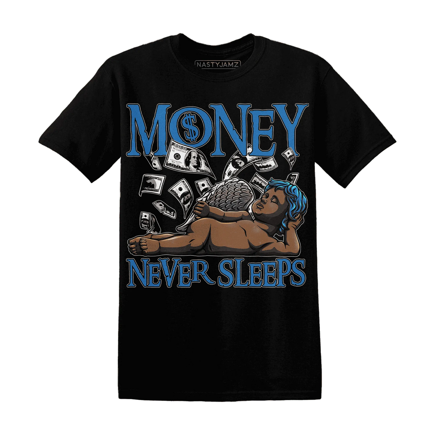 Industrial-Blue-4s-T-Shirt-Match-Money-Never-Sleeps