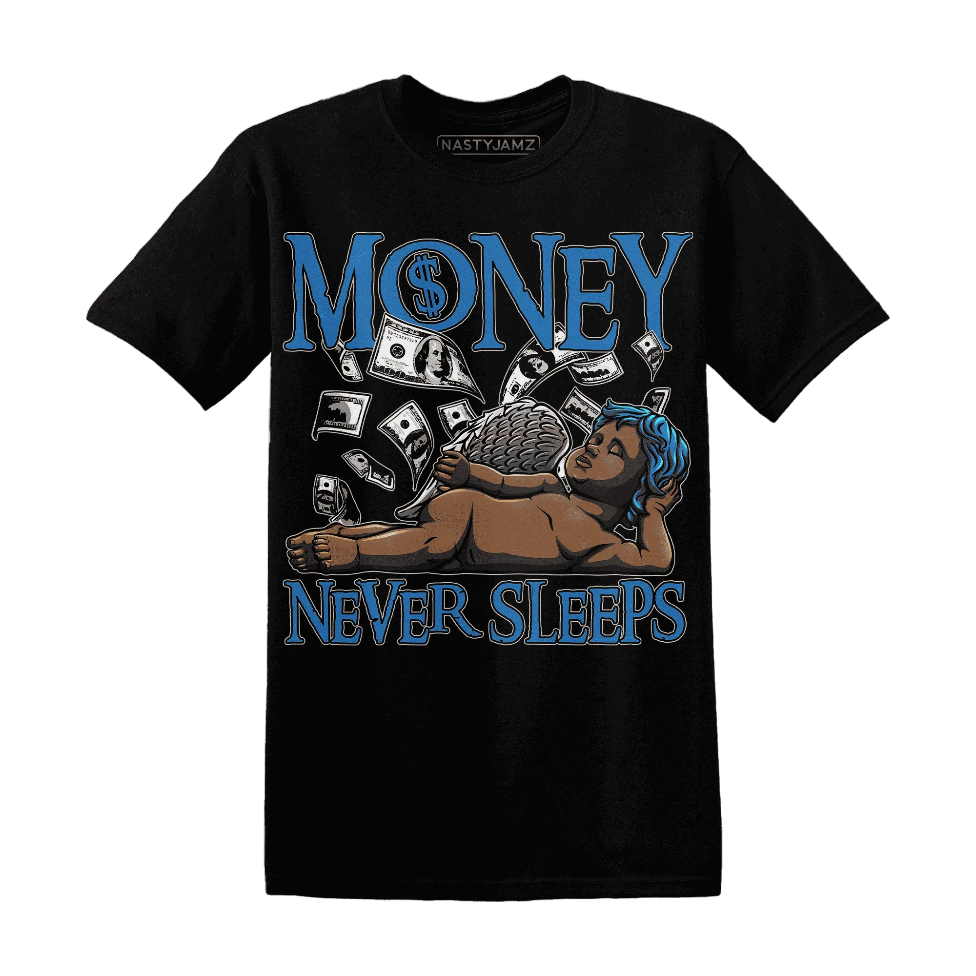 Industrial-Blue-4s-T-Shirt-Match-Money-Never-Sleeps