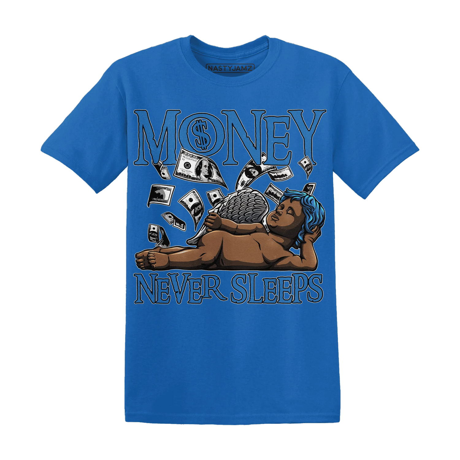 Industrial-Blue-4s-T-Shirt-Match-Money-Never-Sleeps