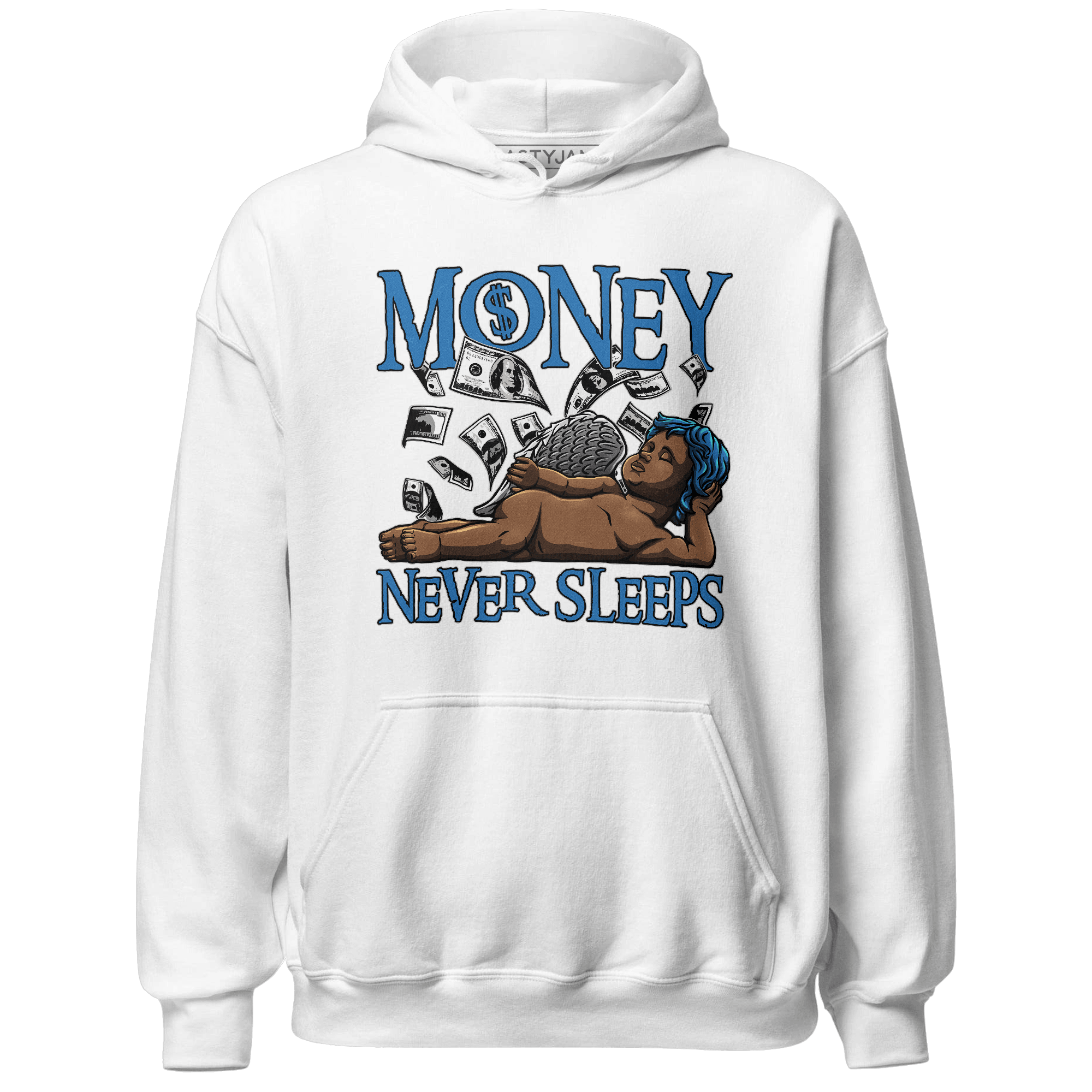 Industrial Blue 4s Hoodie Match Money Never Sleeps - NastyJamz