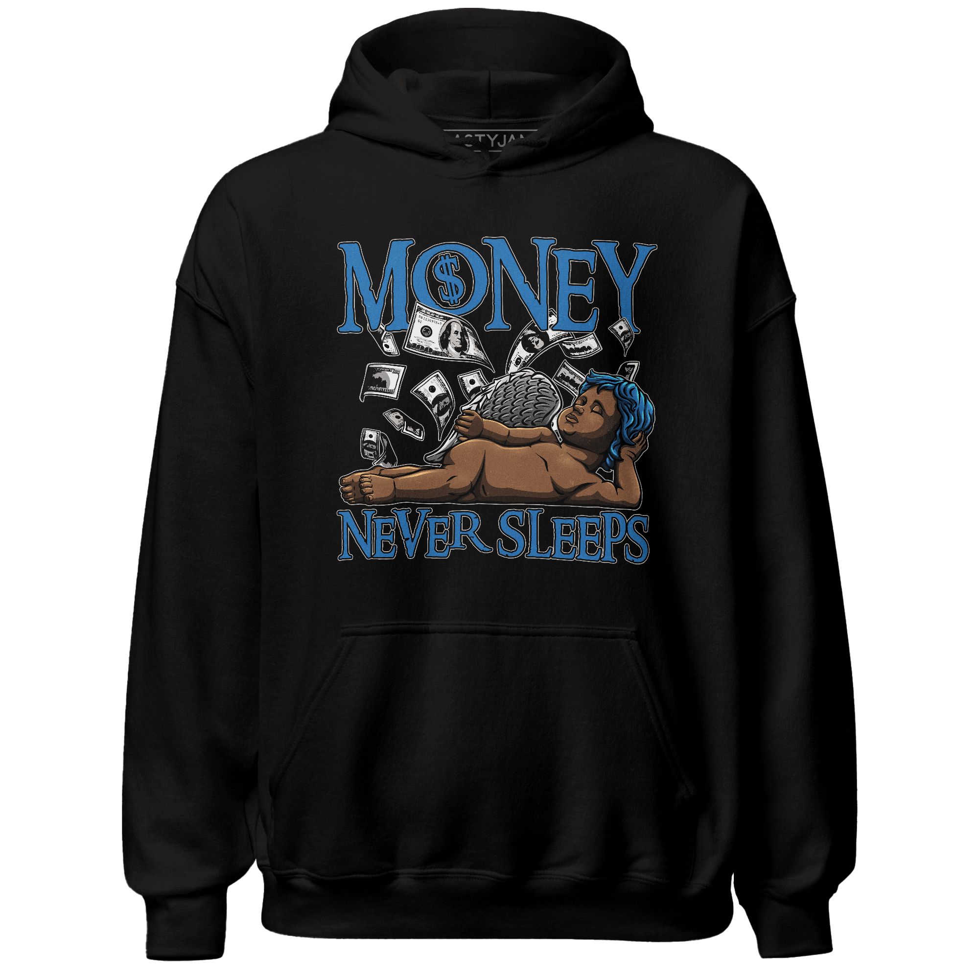 Industrial Blue 4s Hoodie Match Money Never Sleeps - NastyJamz