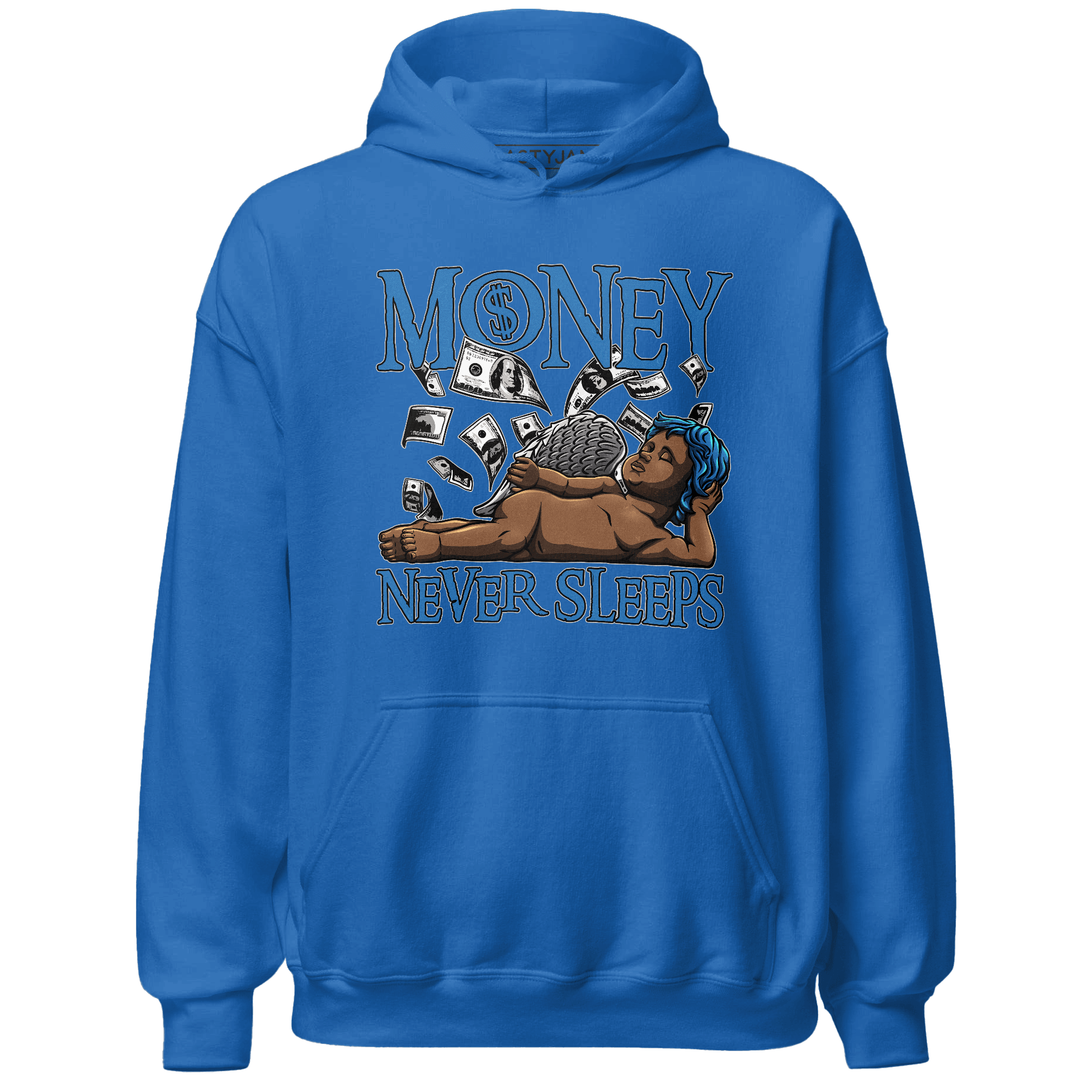 Industrial Blue 4s Hoodie Match Money Never Sleeps - NastyJamz
