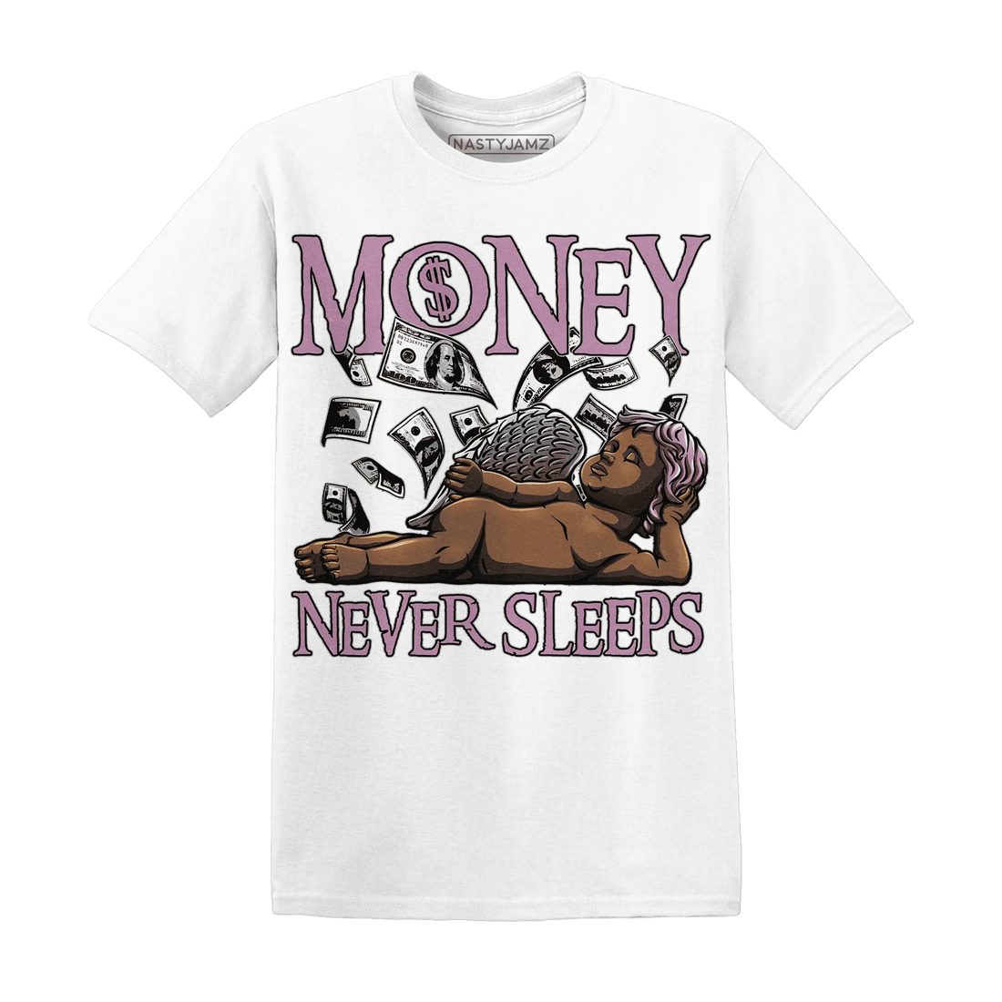 Orchid-Neutral-Grey-Black-White-4s-NastyJamz-T-Shirt-Match-Money-Never-Sleeps