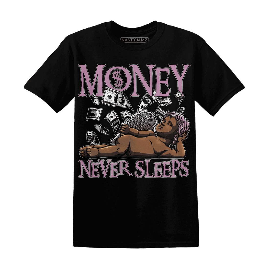 Orchid-Neutral-Grey-Black-White-4s-NastyJamz-T-Shirt-Match-Money-Never-Sleeps