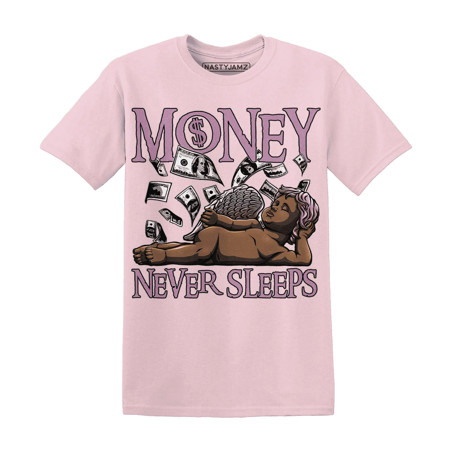 Orchid-Neutral-Grey-Black-White-4s-NastyJamz-T-Shirt-Match-Money-Never-Sleeps