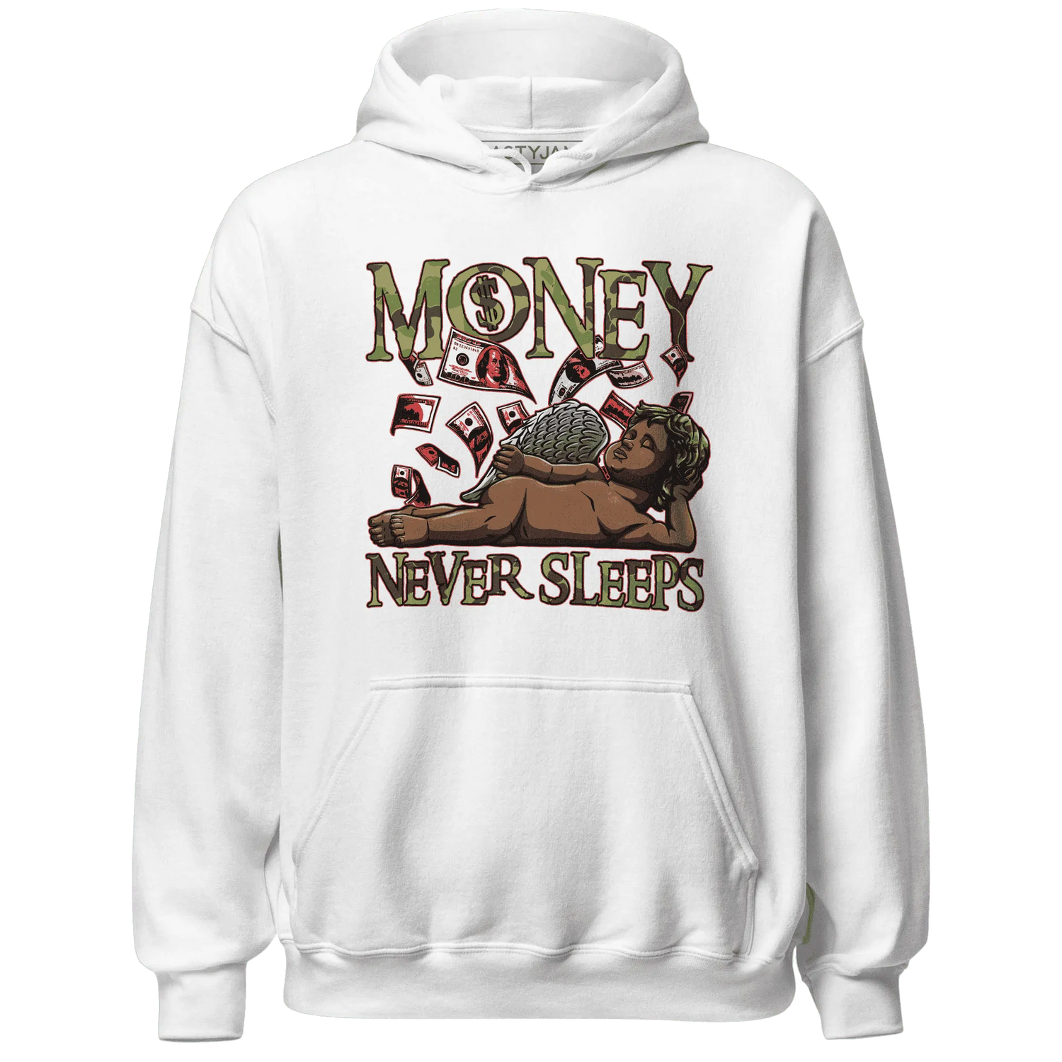 AM-90-Dark-Sage-Solar-Red-NastyJamz-Hoodie-Match-Money-Never-Sleeps