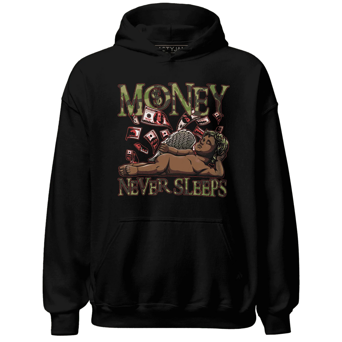 AM-90-Dark-Sage-Solar-Red-NastyJamz-Hoodie-Match-Money-Never-Sleeps