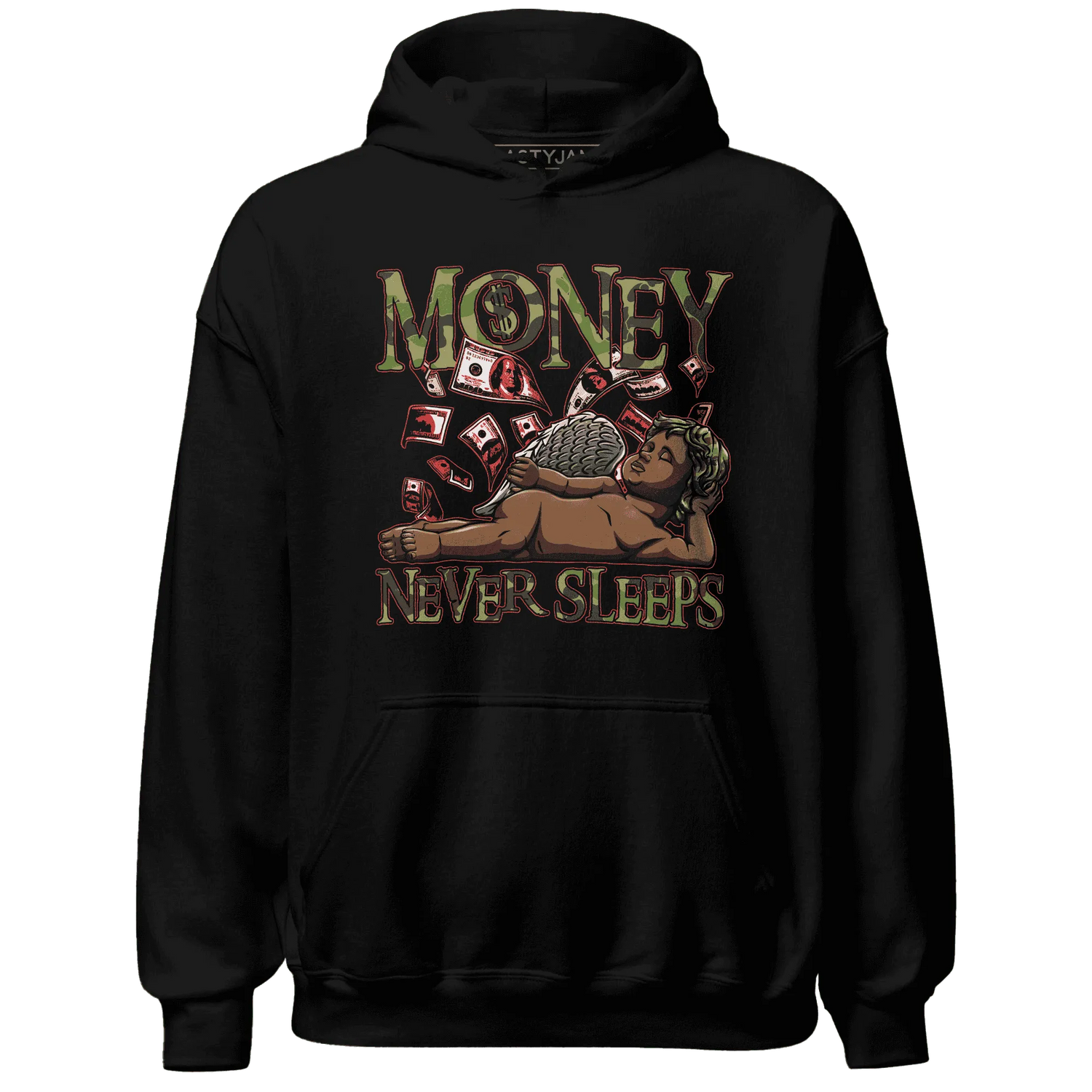AM-90-Dark-Sage-Solar-Red-NastyJamz-Hoodie-Match-Money-Never-Sleeps