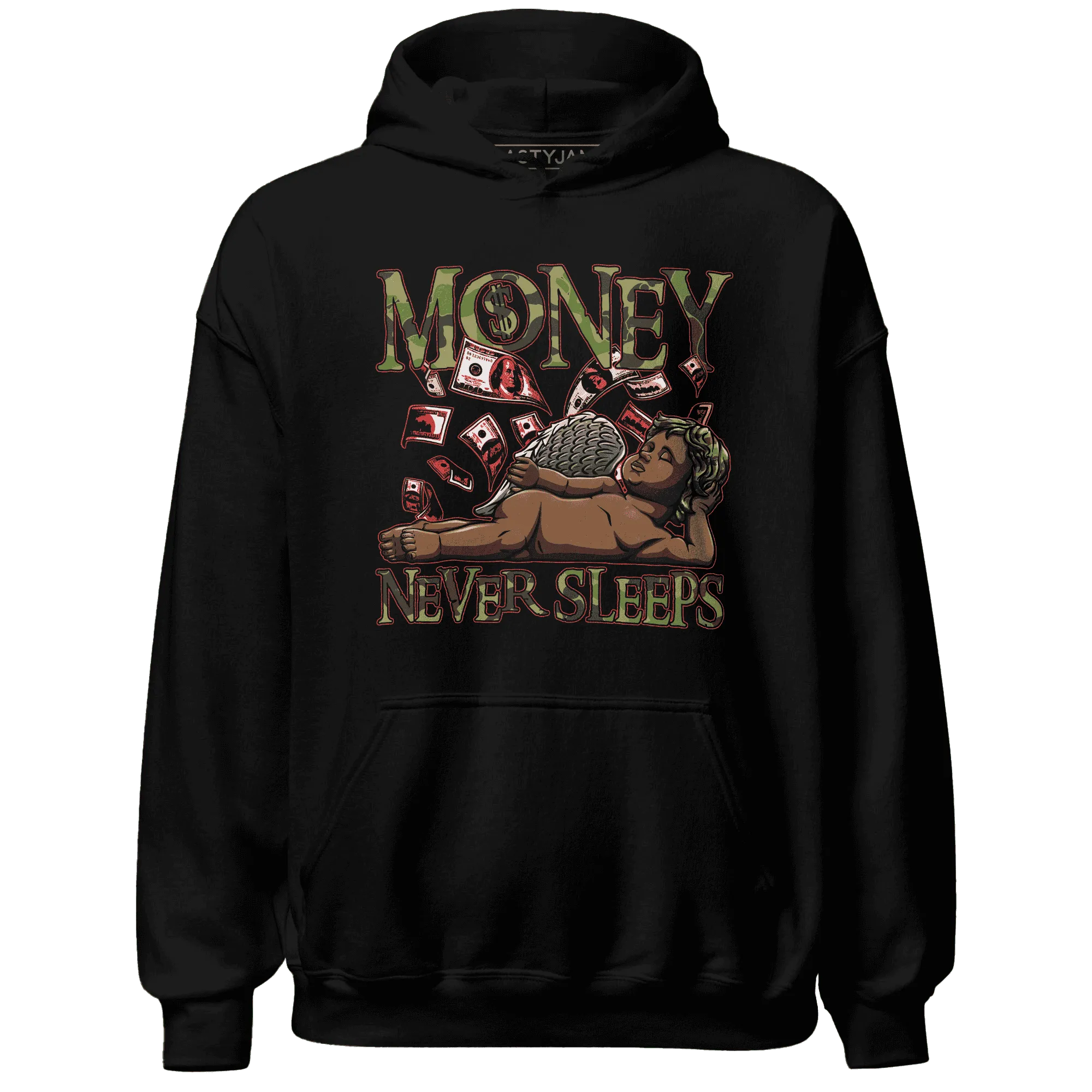 AM-90-Dark-Sage-Solar-Red-NastyJamz-Hoodie-Match-Money-Never-Sleeps