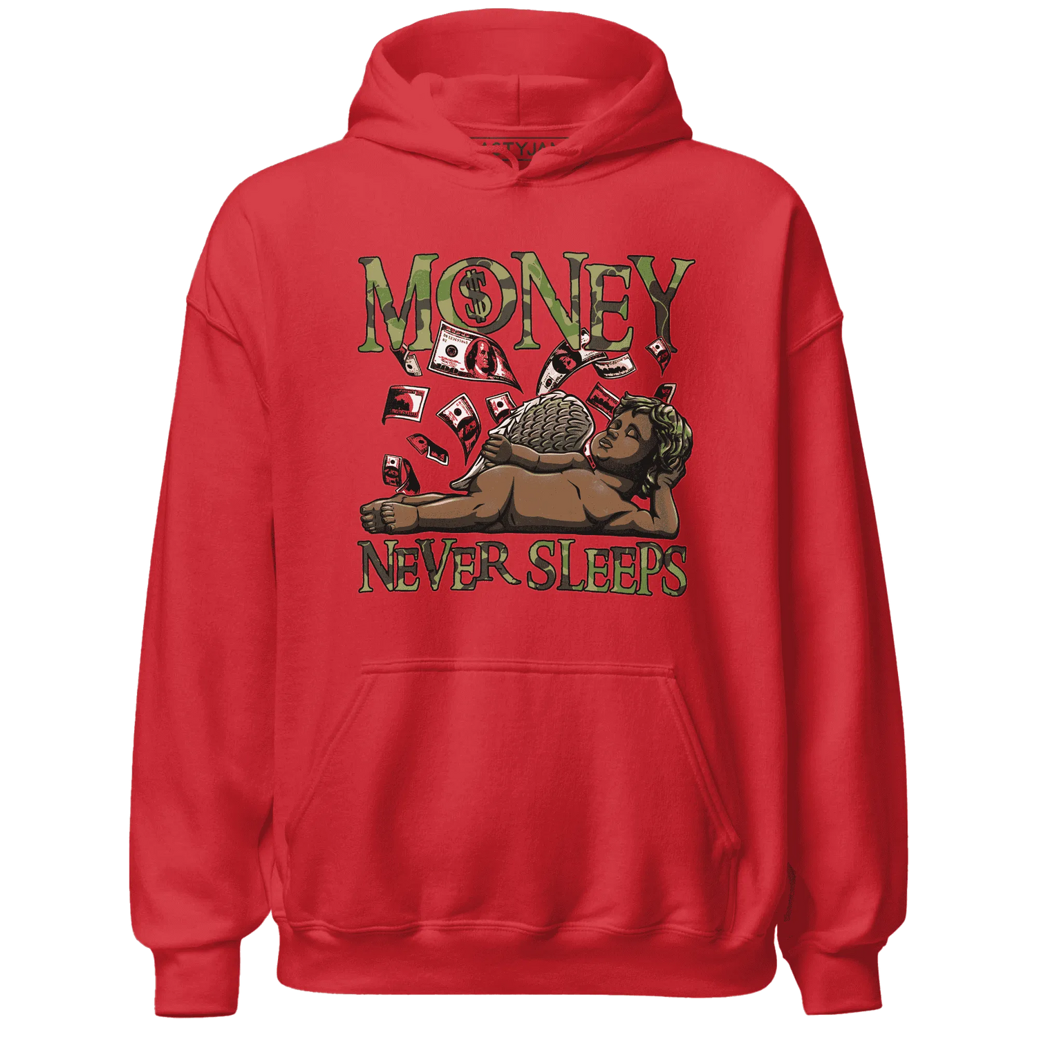 AM-90-Dark-Sage-Solar-Red-NastyJamz-Hoodie-Match-Money-Never-Sleeps
