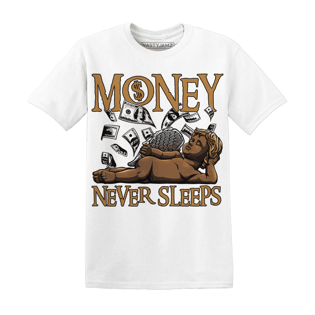 Dunk-Low-Retro-Wheat-Orange-NastyJamz-T-Shirt-Match-Money-Never-Sleeps