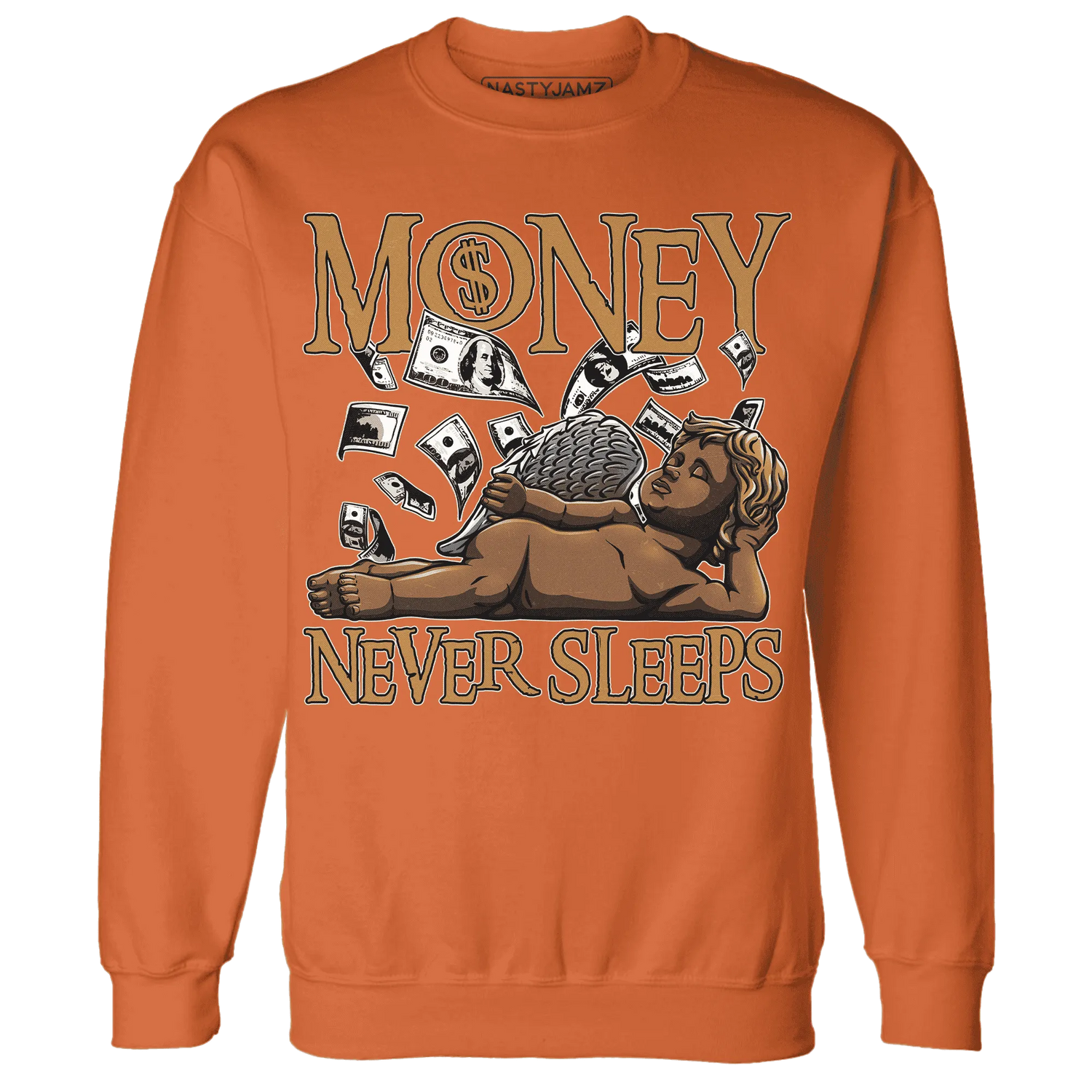 Dunk-Low-Retro-Wheat-Orange-NastyJamz-Sweatshirt-Match-Money-Never-Sleeps