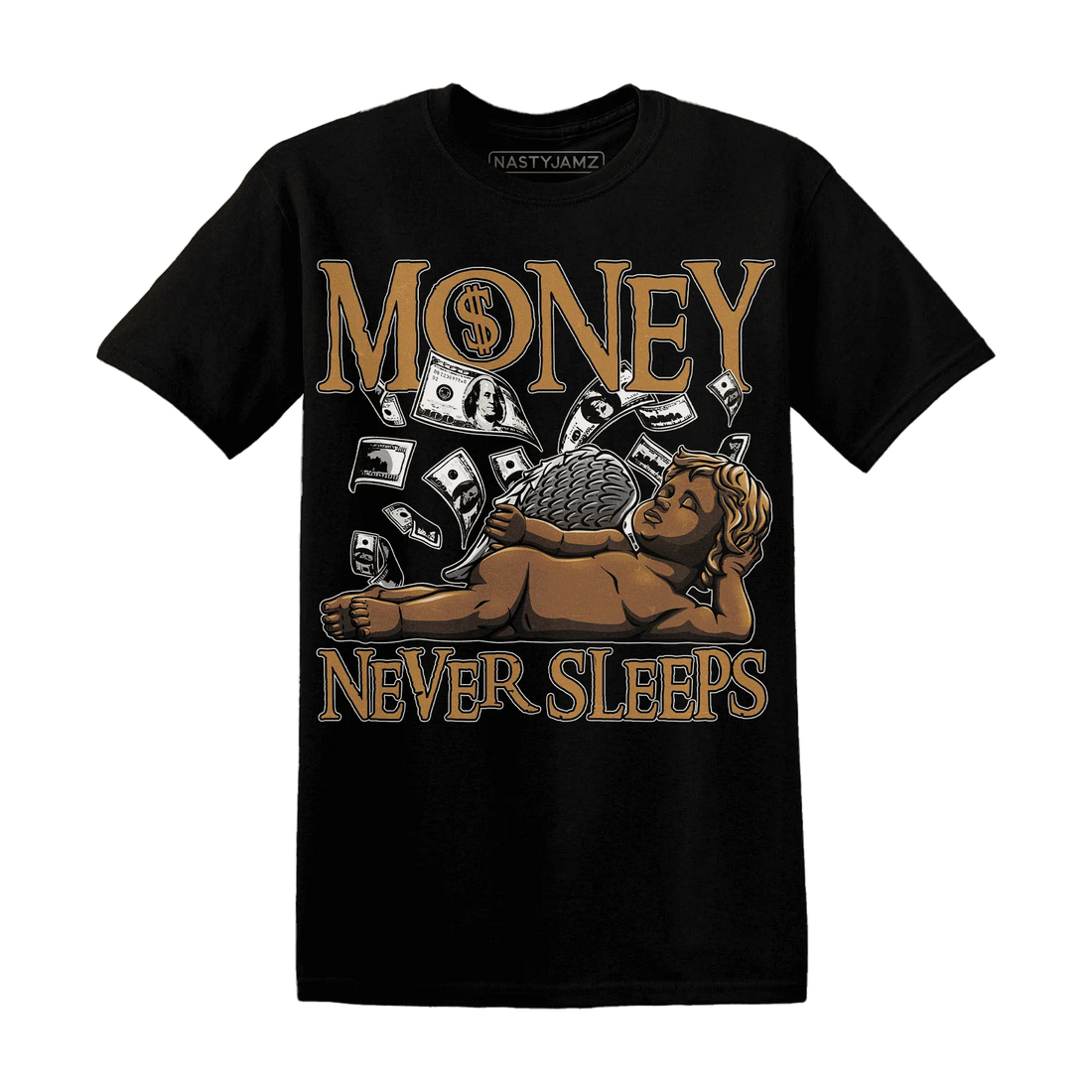 Dunk-Low-Retro-Wheat-Orange-NastyJamz-T-Shirt-Match-Money-Never-Sleeps