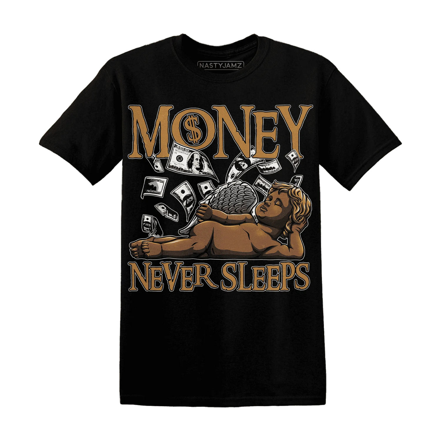 Dunk-Low-Retro-Wheat-Orange-NastyJamz-T-Shirt-Match-Money-Never-Sleeps