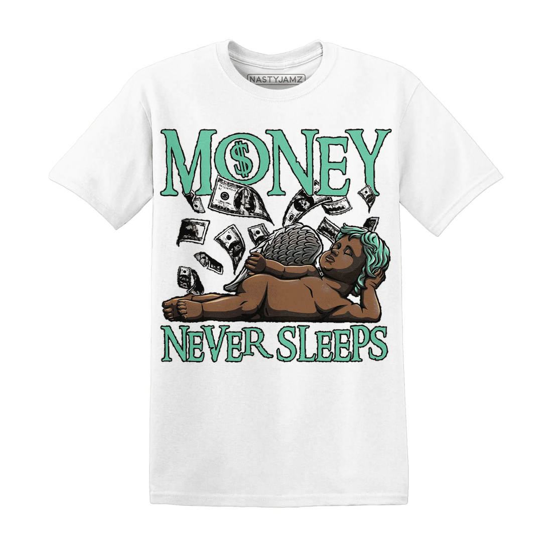 Green-Glow-3s-T-Shirt-Match-Money-Never-Sleeps