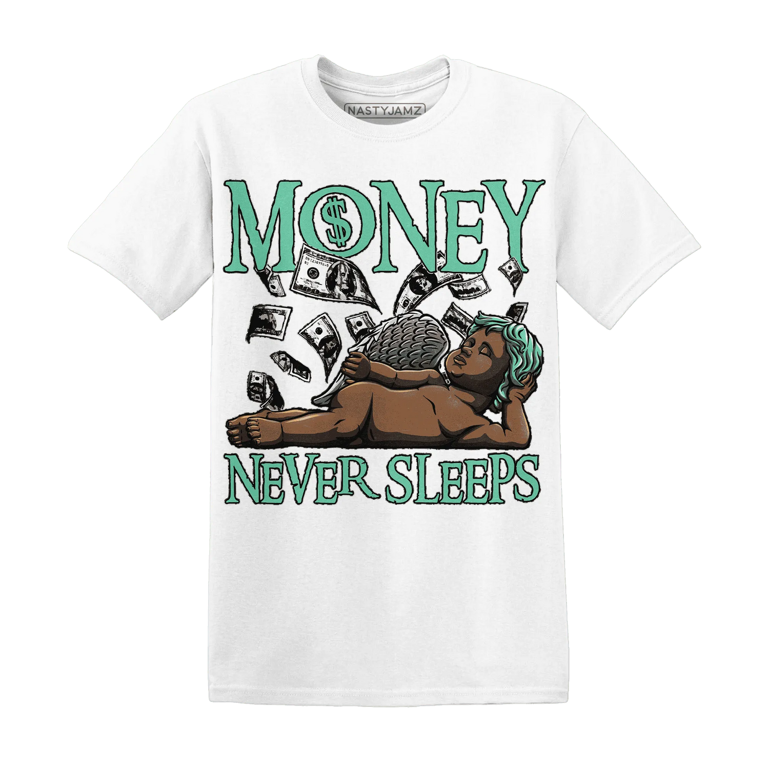 Green-Glow-3s-T-Shirt-Match-Money-Never-Sleeps